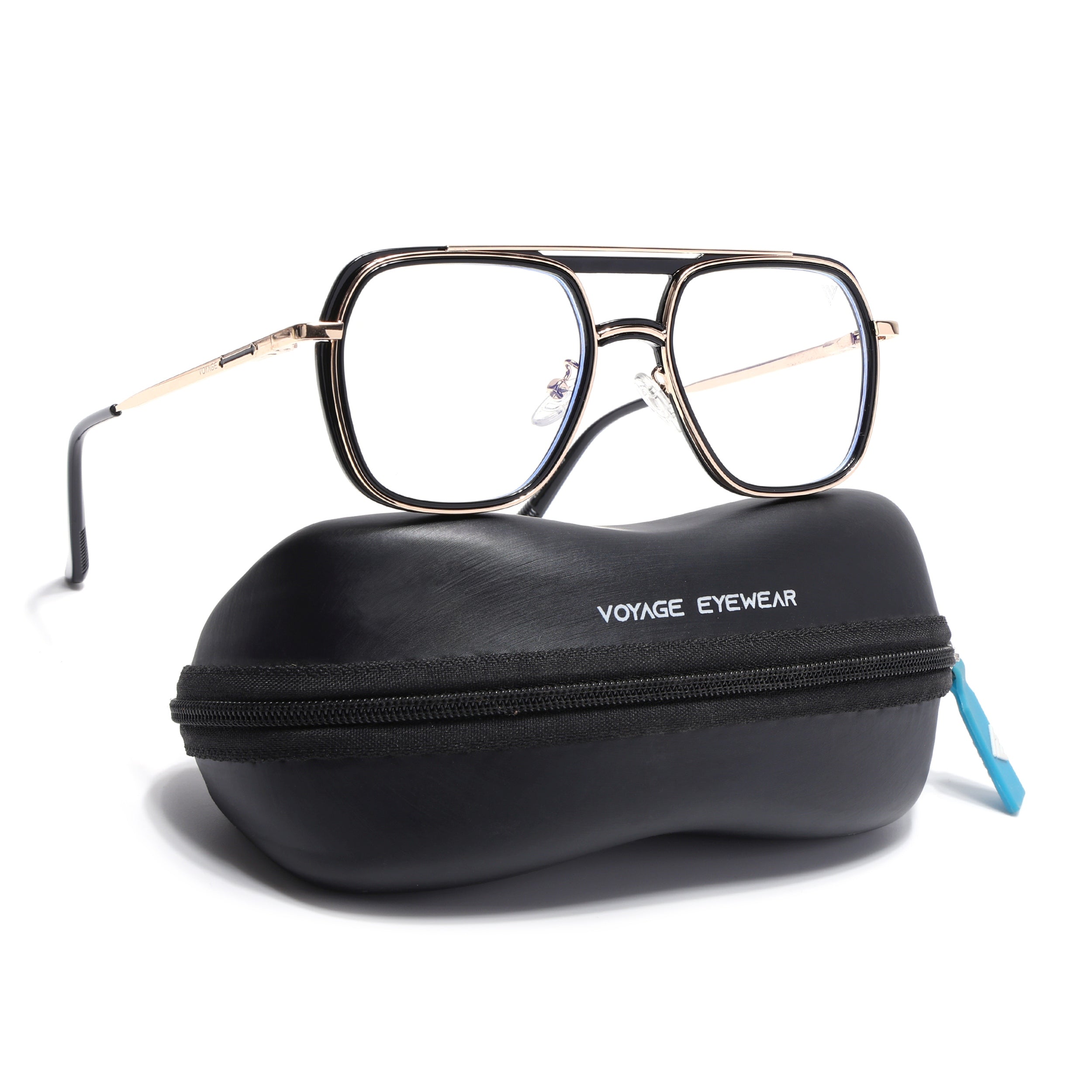 Voyage Golden & Black Wayfarer Eyeglasses for Men & Women (5011FMG6845-C3)
