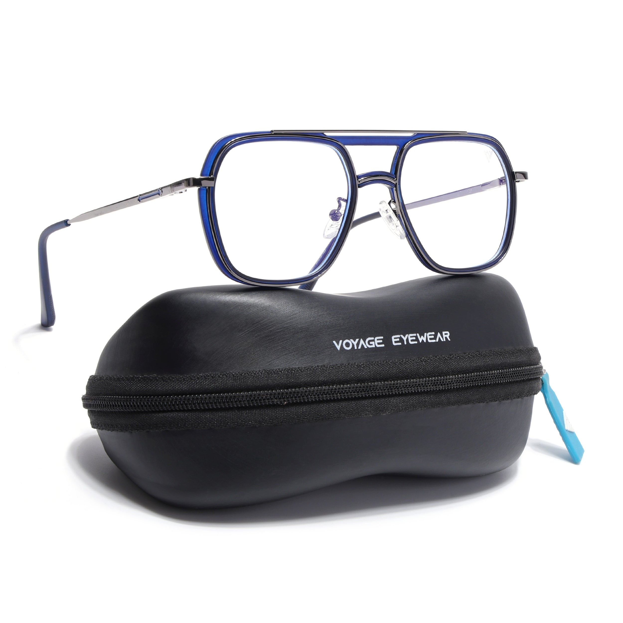 Voyage Grey & Blue Wayfarer Eyeglasses for Men & Women (5011FMG6846-C4)
