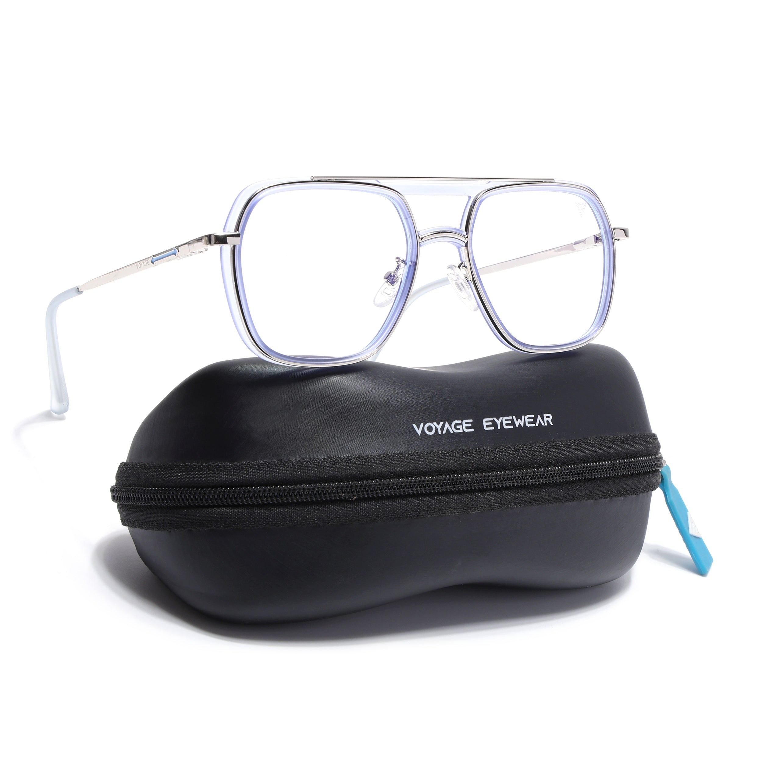 Voyage Silver & Purple Wayfarer Eyeglasses for Men & Women (5011FMG6850-C8)