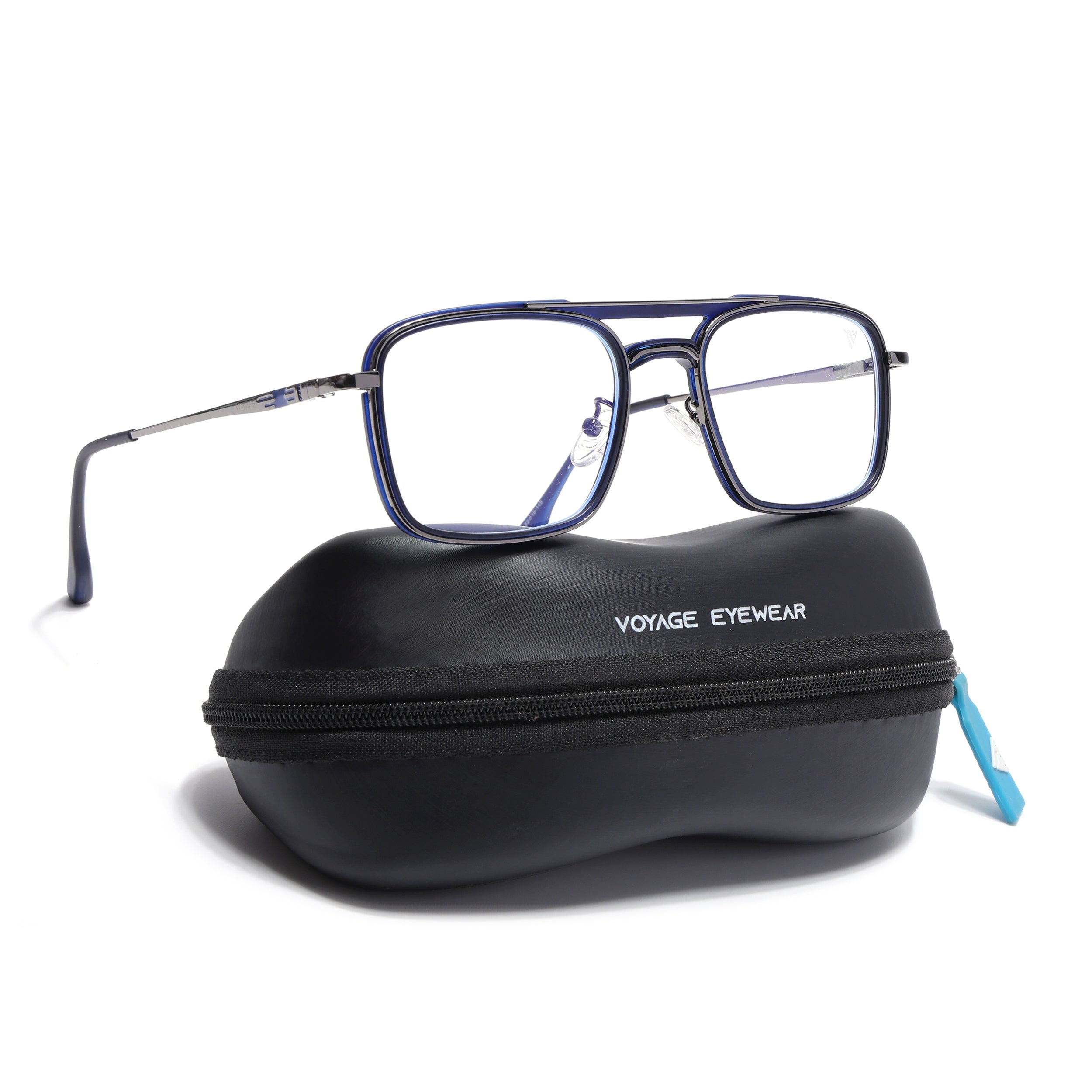 Voyage Grey & Blue Wayfarer Eyeglasses for Men & Women (5012FMG6854-C4)
