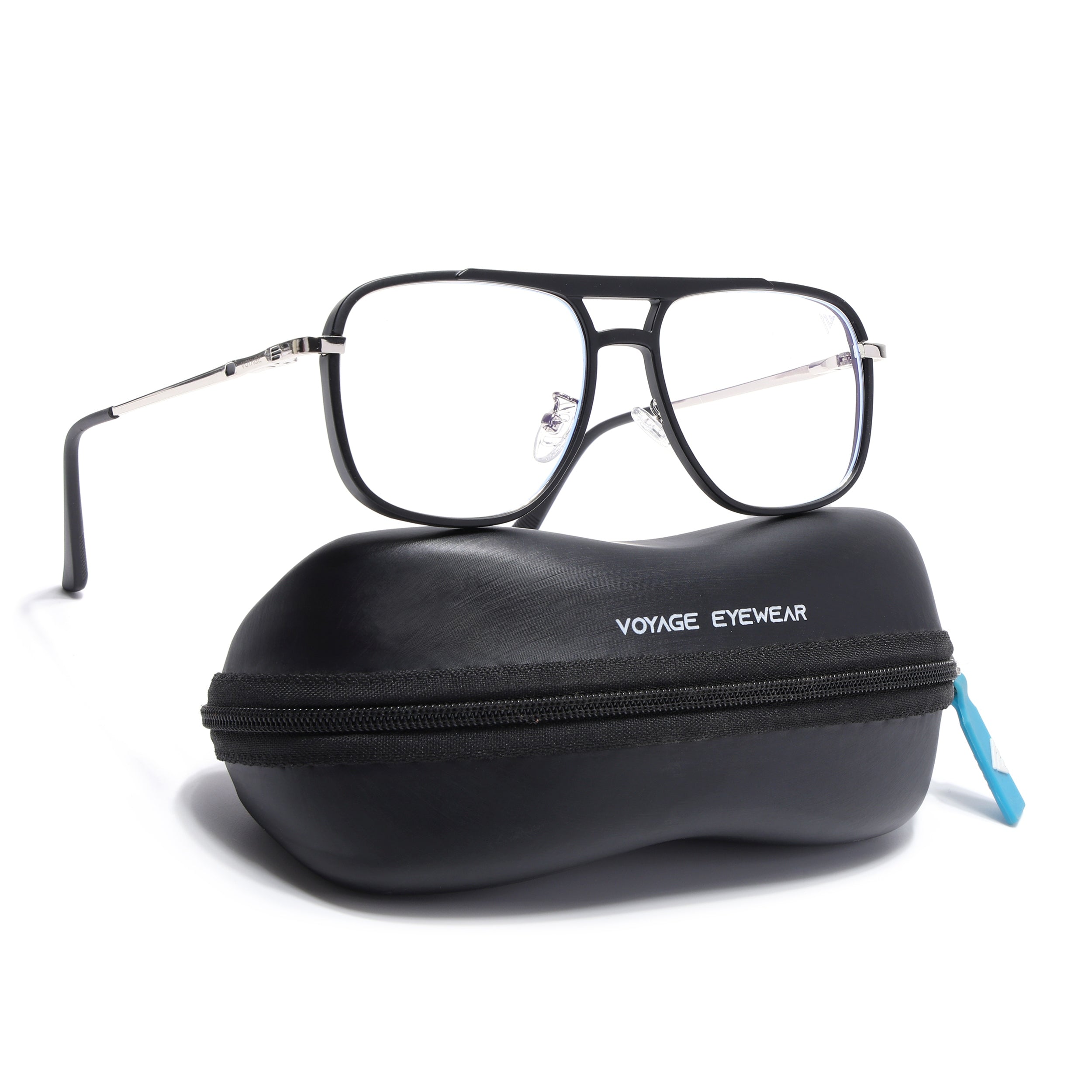 Voyage Silver & Black Wayfarer Eyeglasses for Men & Women (5013FMG6860-C2)