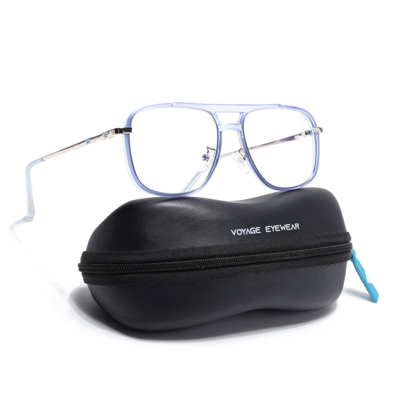 Voyage Silver & Purple Wayfarer Eyeglasses for Men & Women (5013FMG6866-C8)