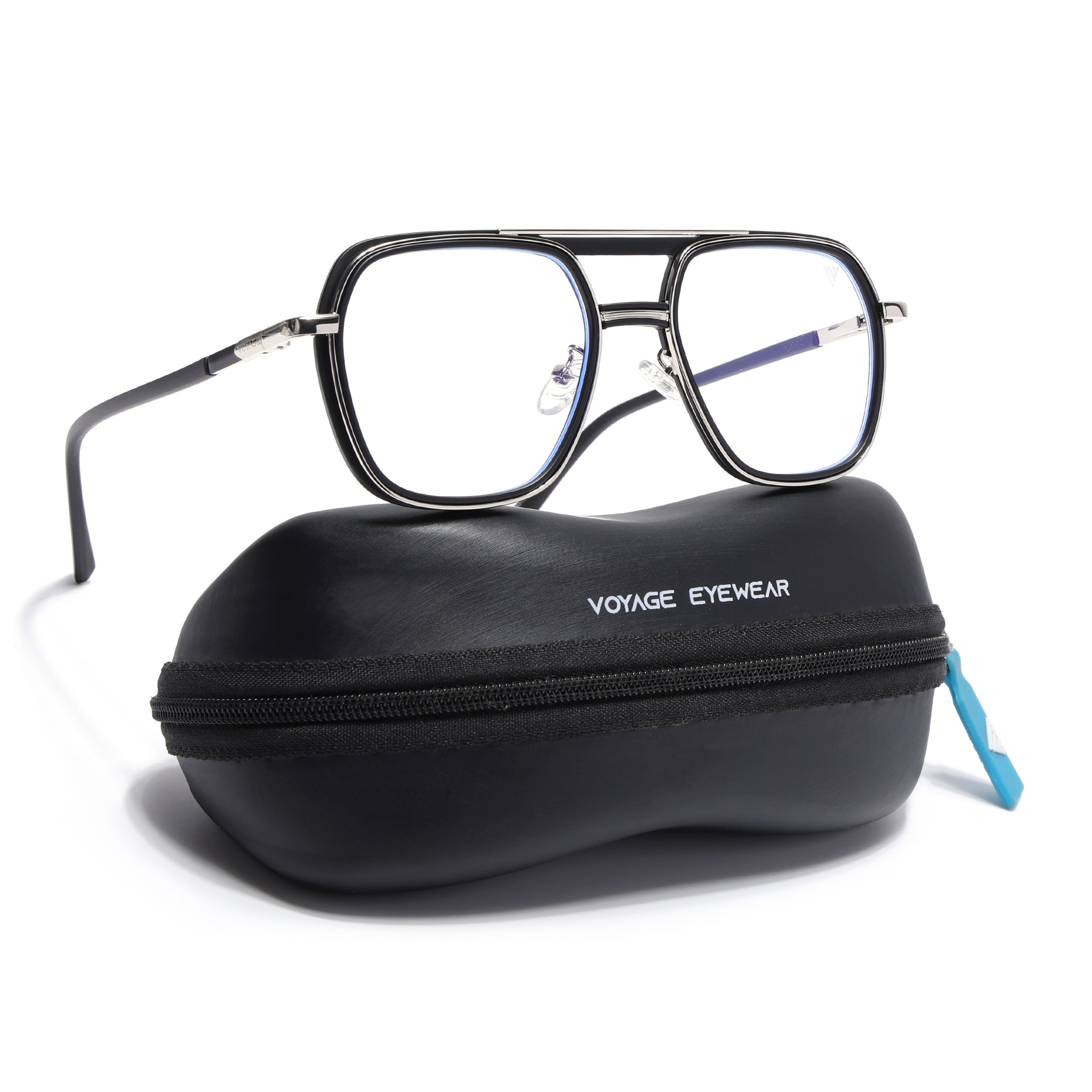 Voyage Silver & Black Wayfarer Eyeglasses for Men & Women (5014FMG6868-C2)