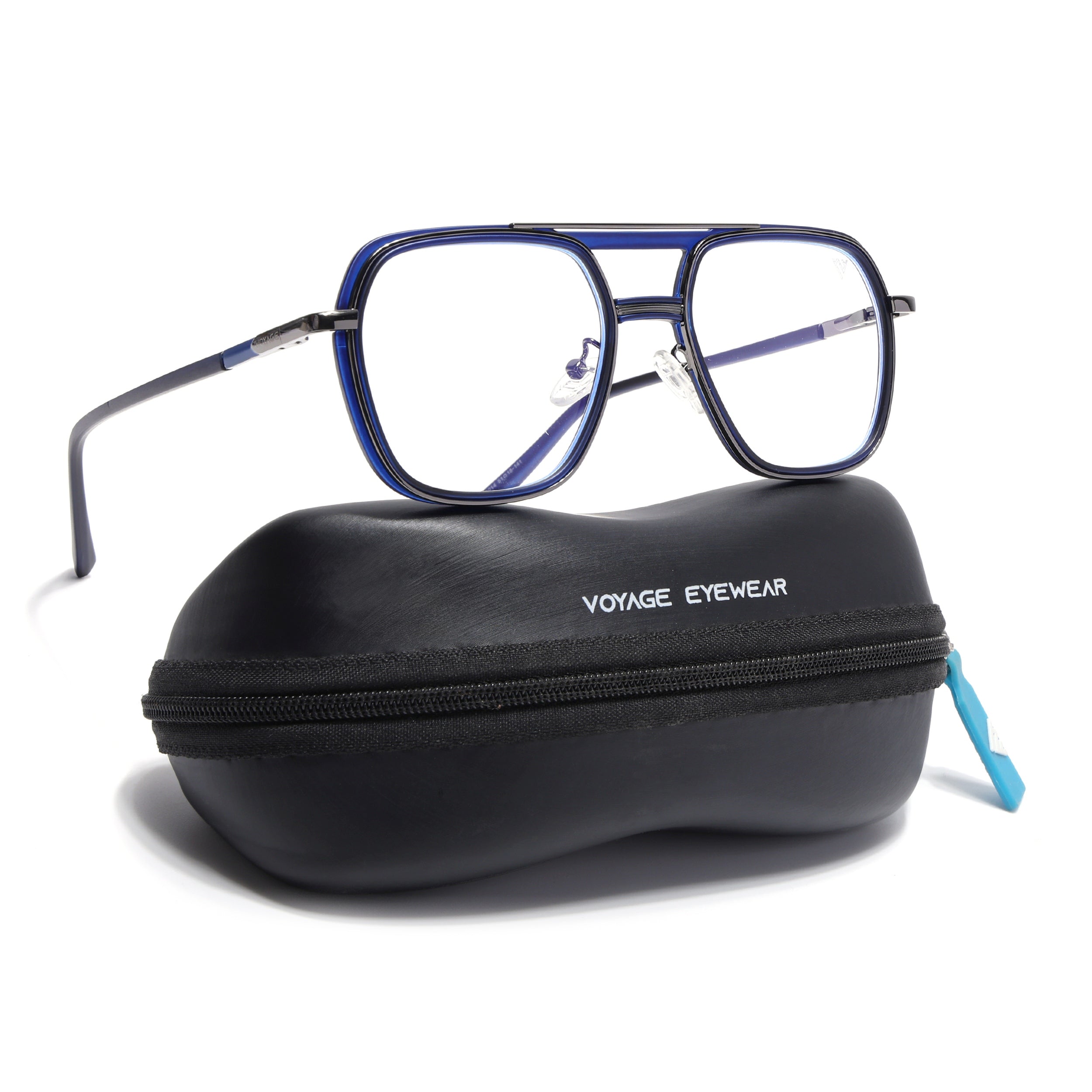 Voyage Grey & Blue Wayfarer Eyeglasses for Men & Women (5014FMG6870-C4)