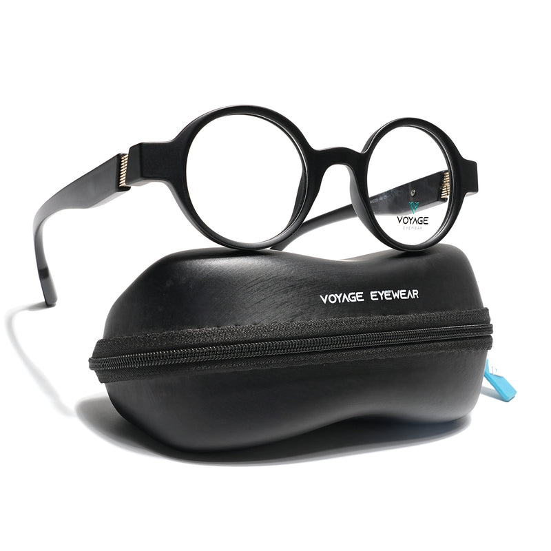 Voyage Black Round Eyeglasses for Men & Women (52203FMG7696)