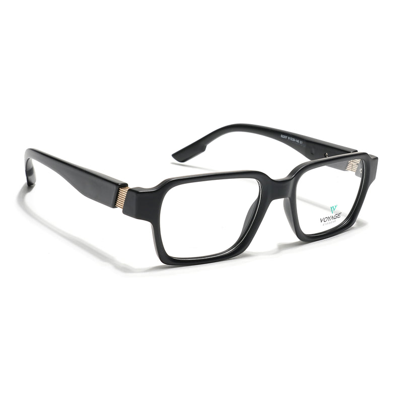 Voyage Black Rectangle Eyeglasses for Men & Women (52207FMG7720)