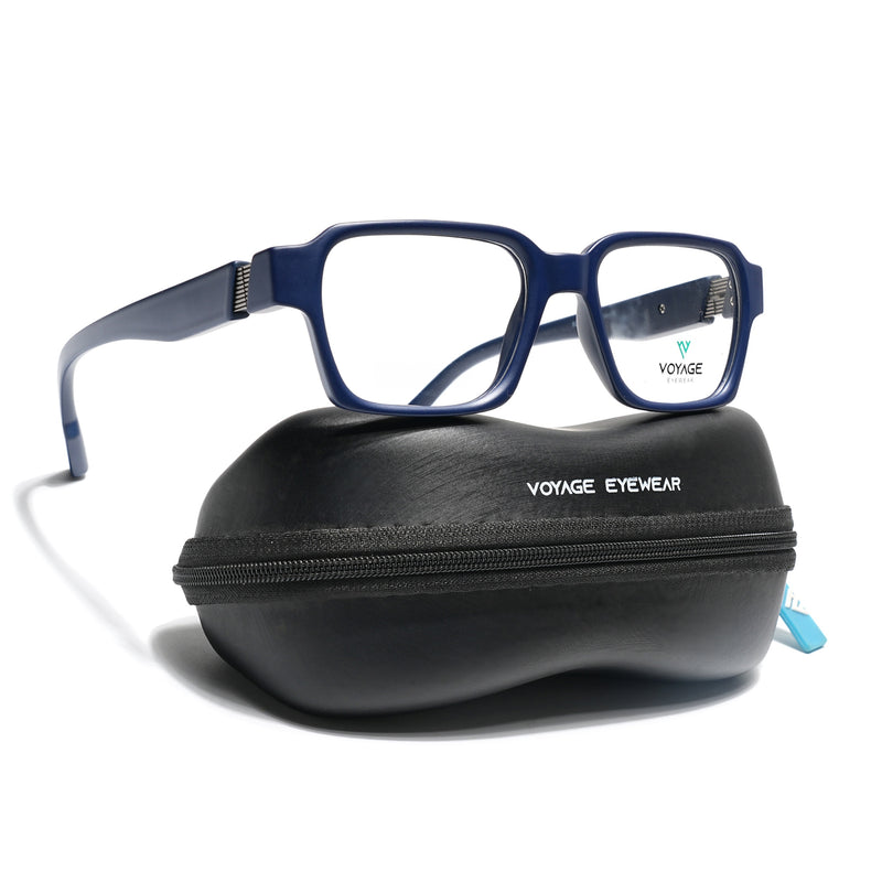Voyage Blue Rectangle Eyeglasses for Men & Women (52207FMG7722)