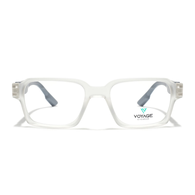 Voyage Matt Transparent Rectangle Eyeglasses for Men & Women (52207FMG7725)