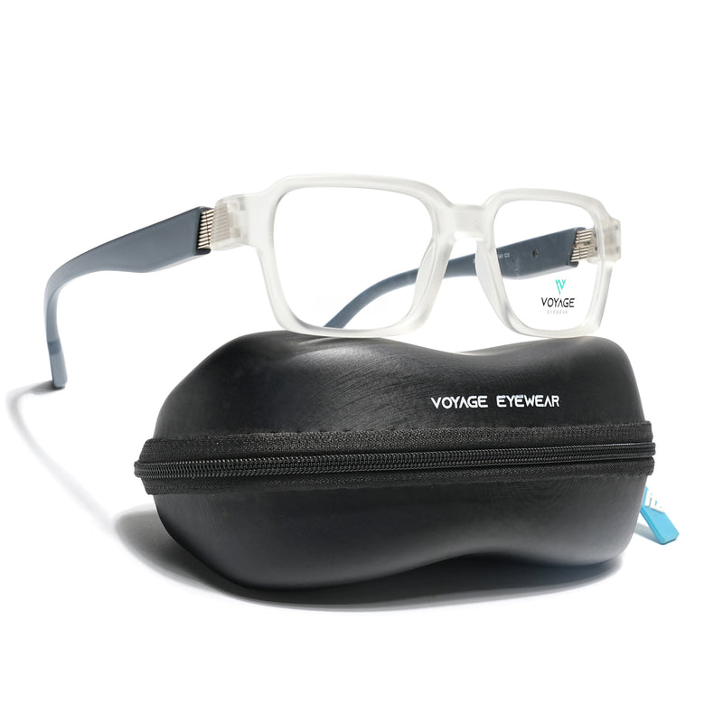 Voyage Matt Transparent Rectangle Eyeglasses for Men & Women (52207FMG7725)