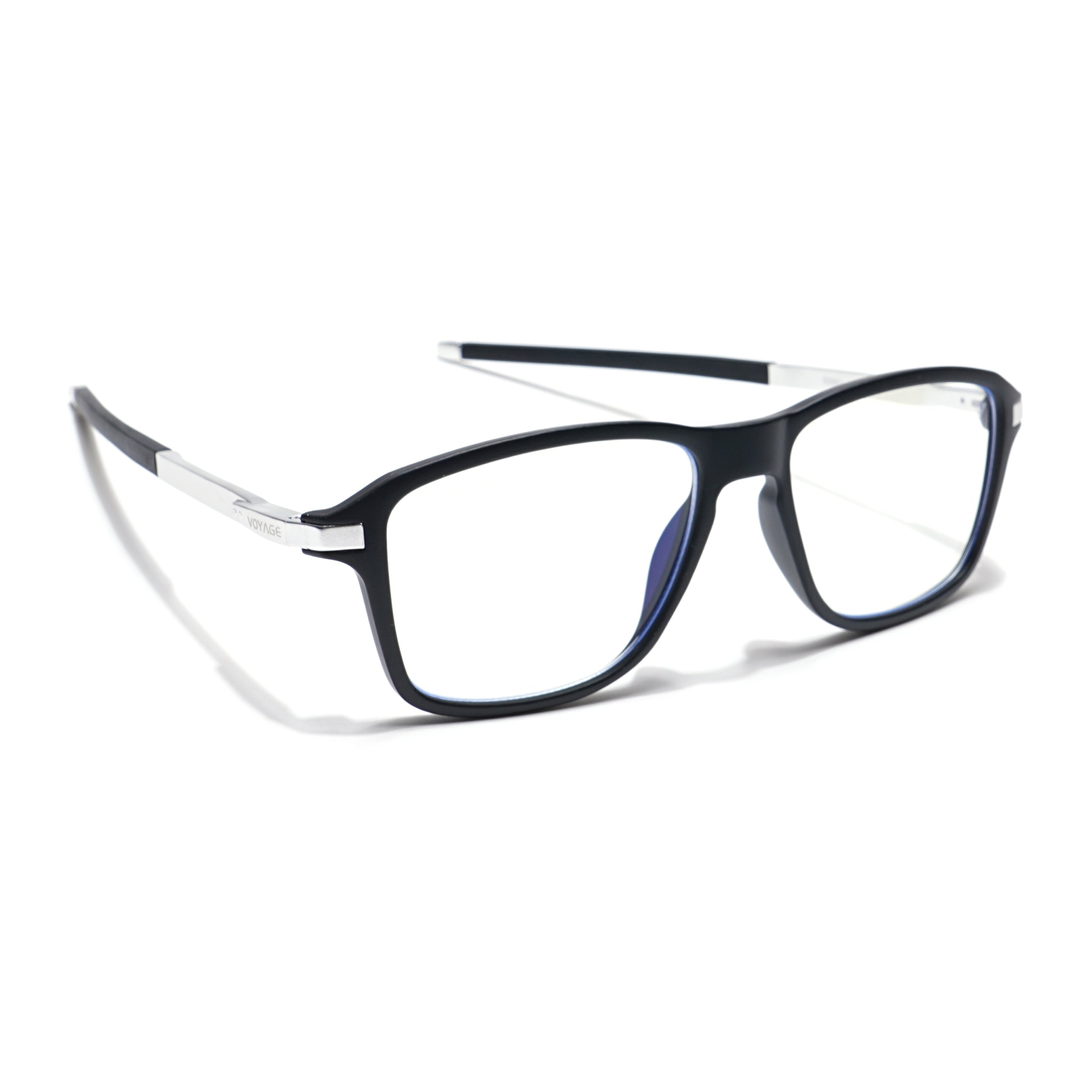 Voyage Striker Silver & Black Square Eyeglasses for Men & Women (52501MG6127-C1)