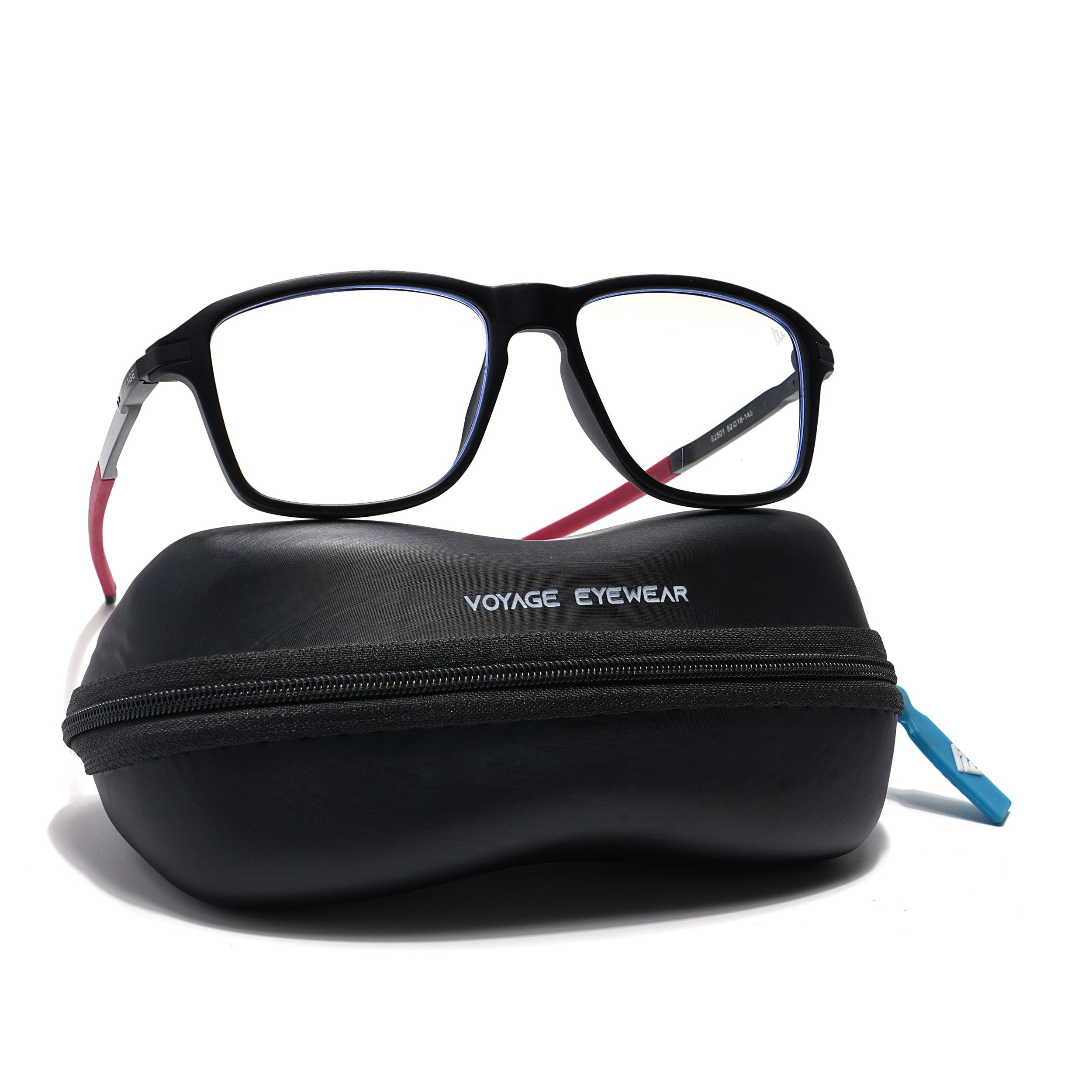 Voyage Striker Black & Red  Square Eyeglasses for Men & Women (52501MG6132-C6)