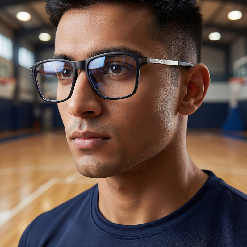 Voyage Striker Grey & Black Square Eyeglasses for Men & Women (52501MG6128-C2)