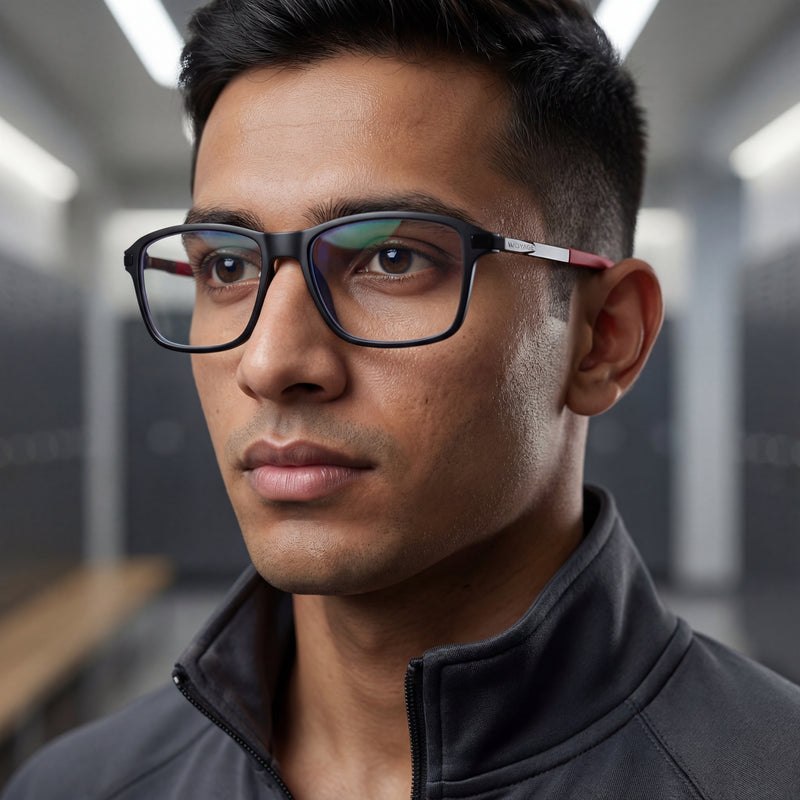 Voyage Striker Black & Red  Square Eyeglasses for Men & Women (52501MG6132-C6)