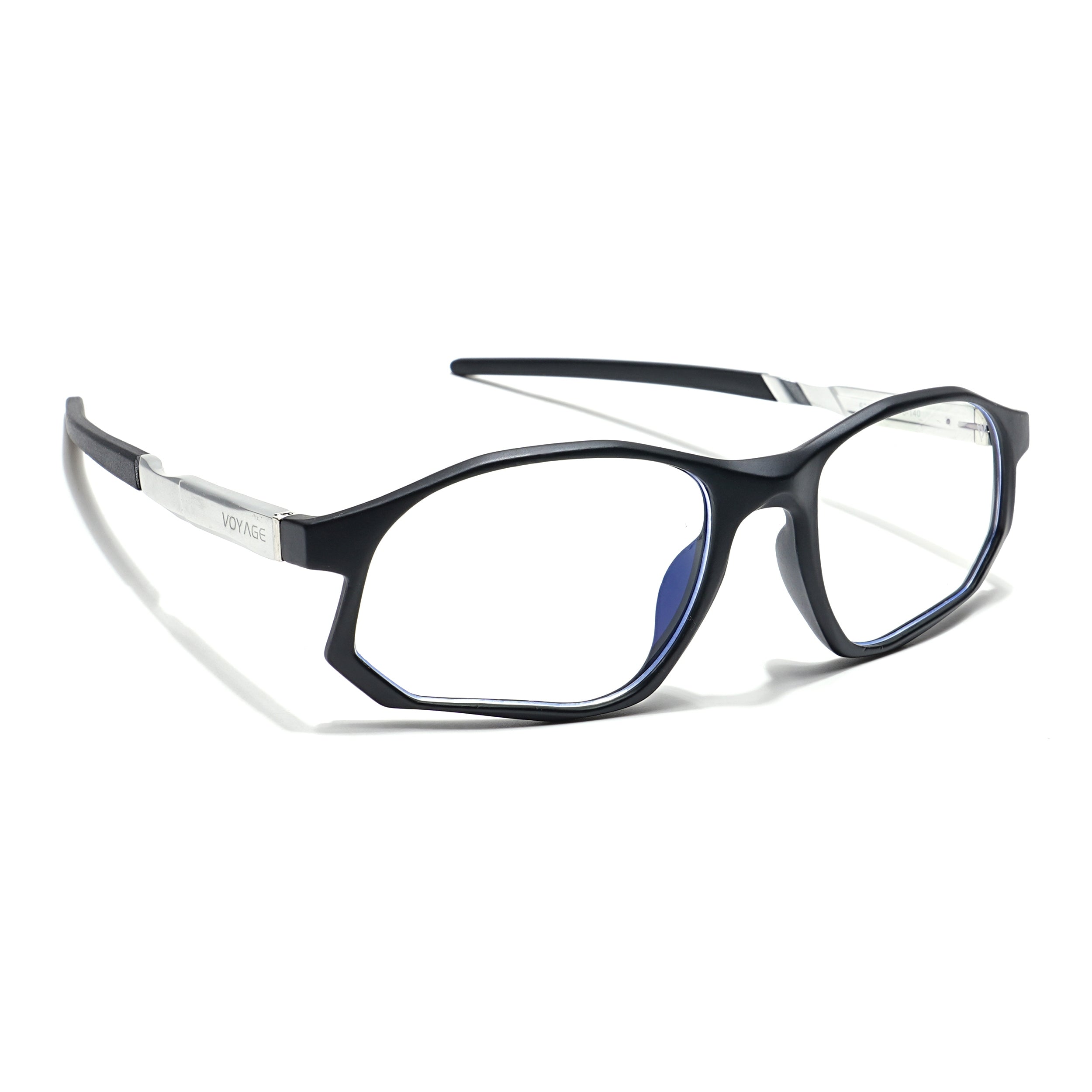 Voyage Striker Silver & Black Rectangle Eyeglasses for Men & Women (52502MG6133-C1)