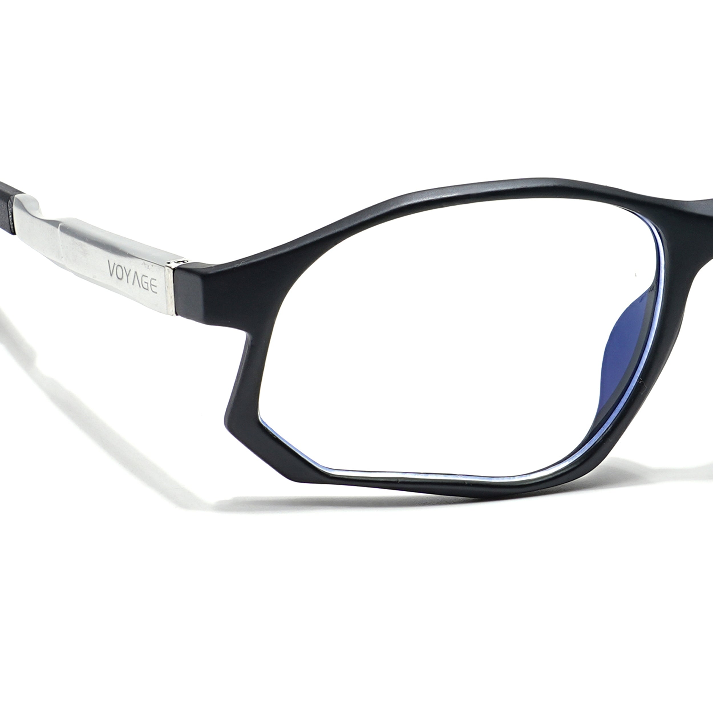 Voyage Striker Silver & Black Rectangle Eyeglasses for Men & Women (52502MG6133-C1)
