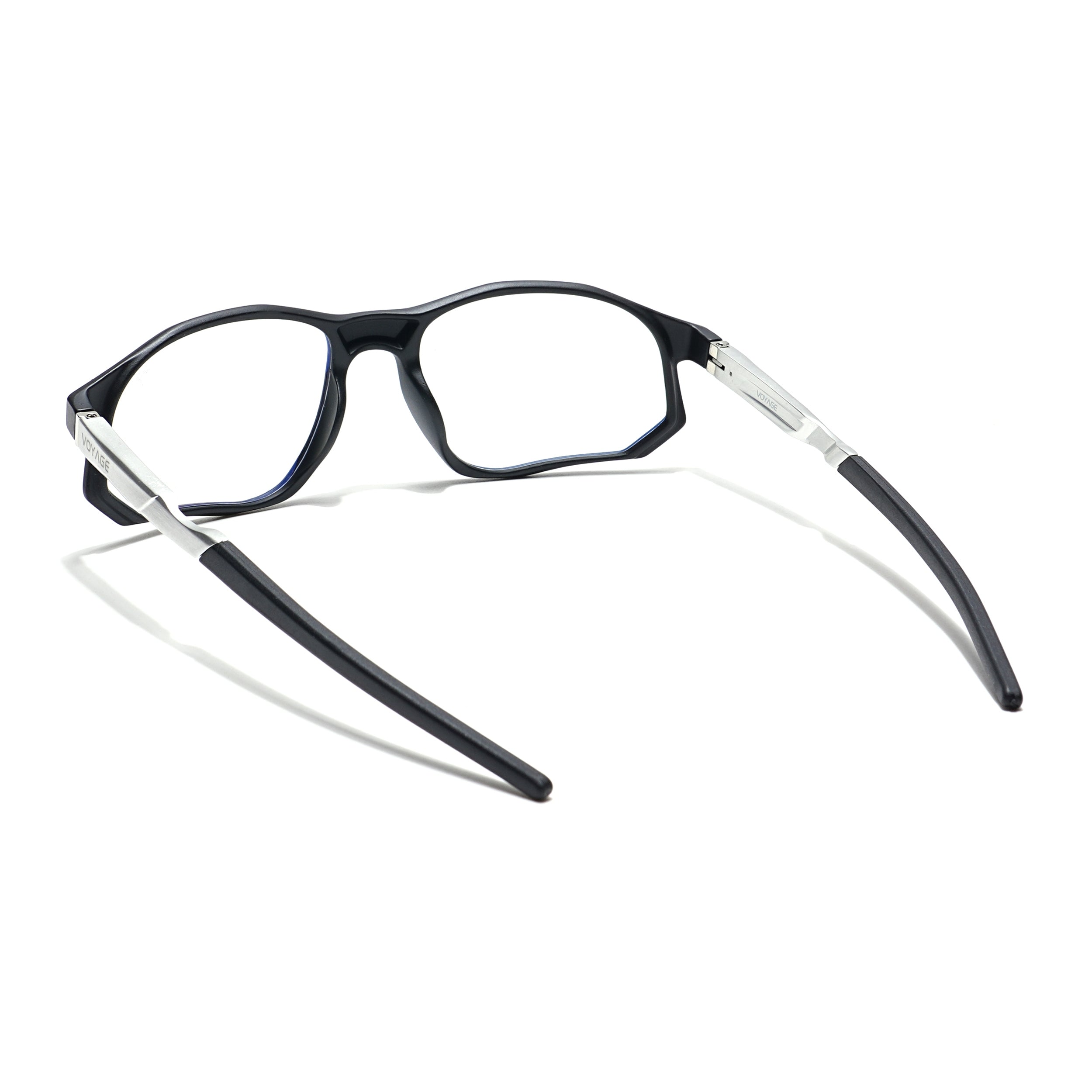 Voyage Striker Silver & Black Rectangle Eyeglasses for Men & Women (52502MG6133-C1)