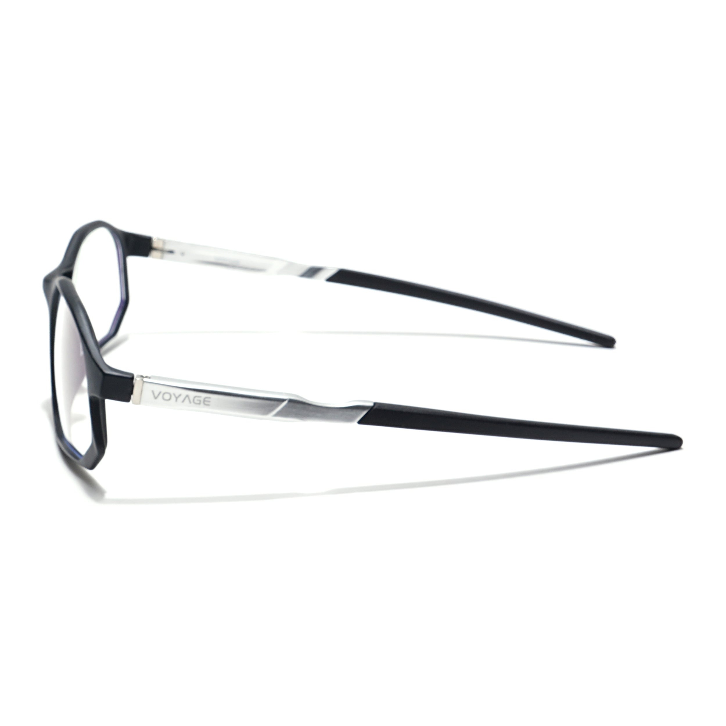 Voyage Striker Silver & Black Rectangle Eyeglasses for Men & Women (52502MG6133-C1)