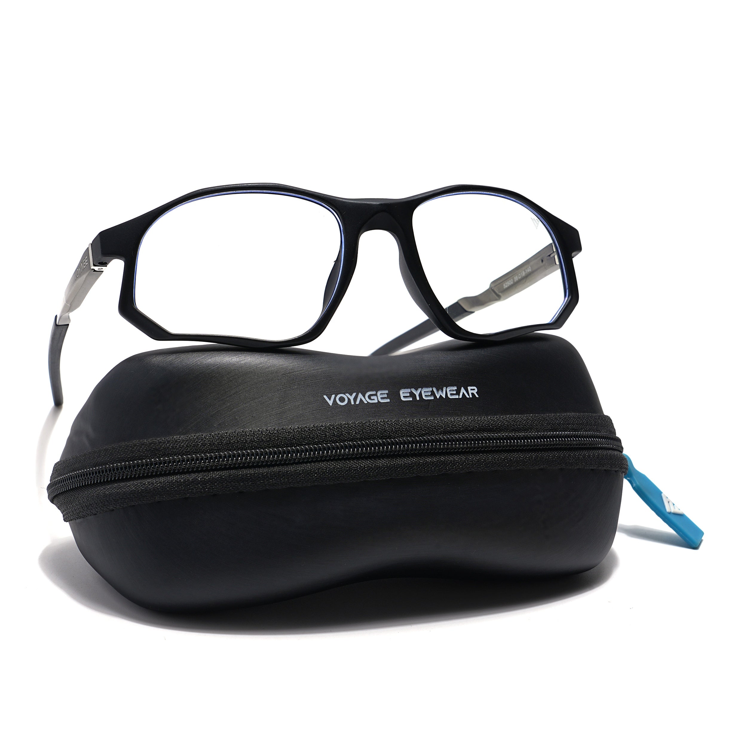 Voyage Striker Grey & Black Rectangle Eyeglasses for Men & Women (52502MG6134-C2)