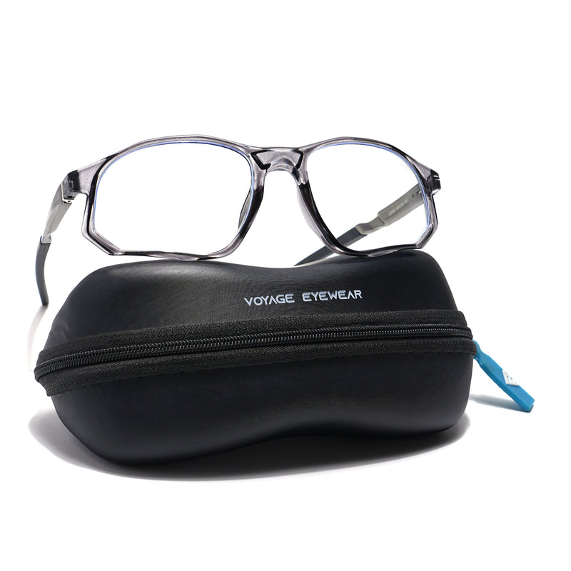 Voyage Grey Rectangle Eyeglasses for Men & Women (52502MG6136-C4)