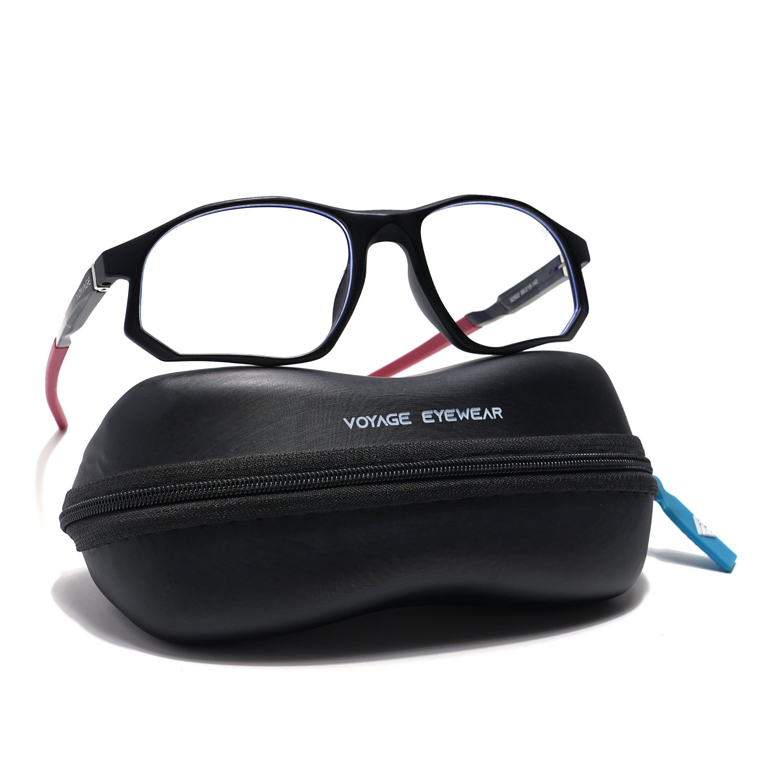 Voyage Striker Black & Red Rectangle Eyeglasses for Men & Women (52502MG6138-C6)