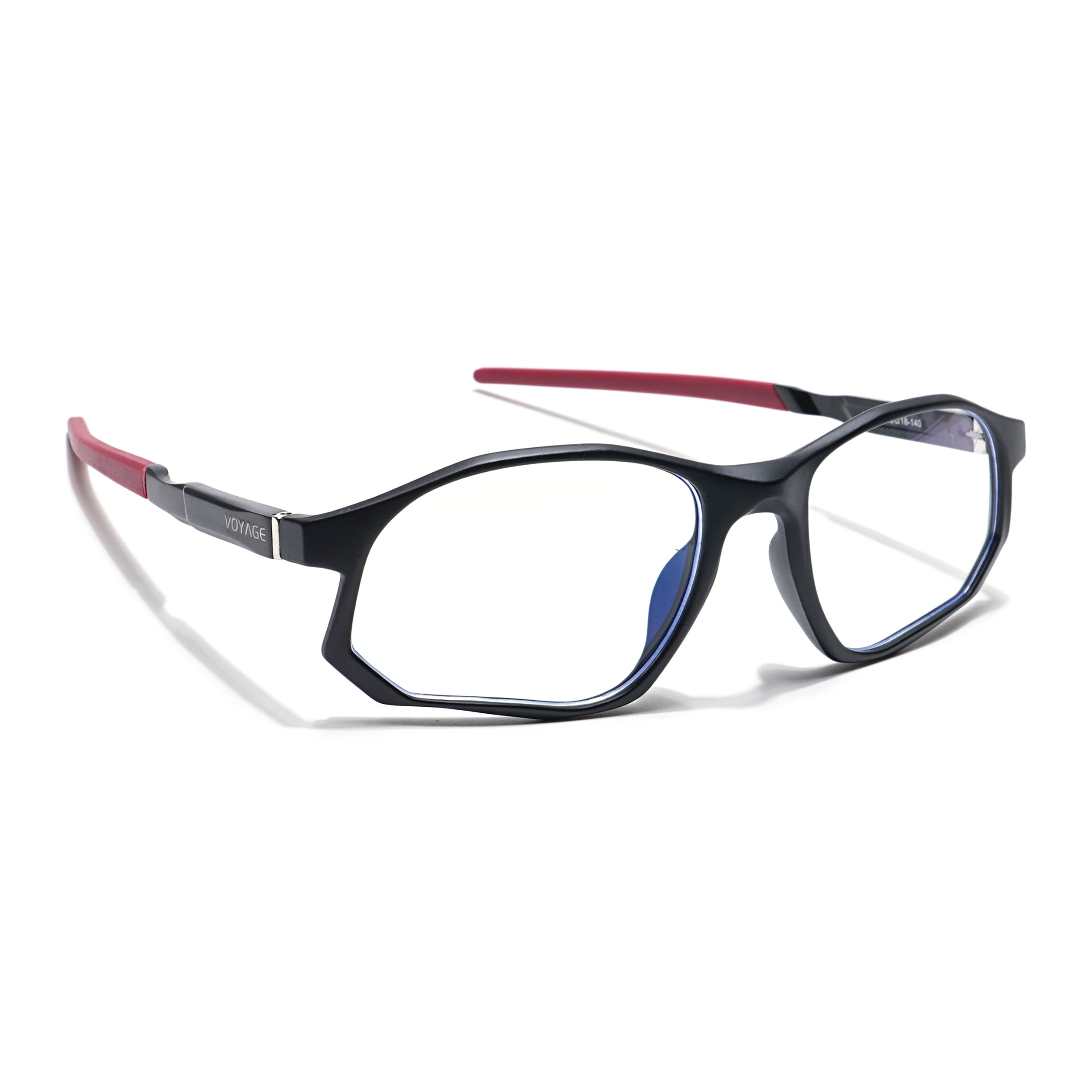 Voyage Striker Black & Red Rectangle Eyeglasses for Men & Women (52502MG6138-C6)
