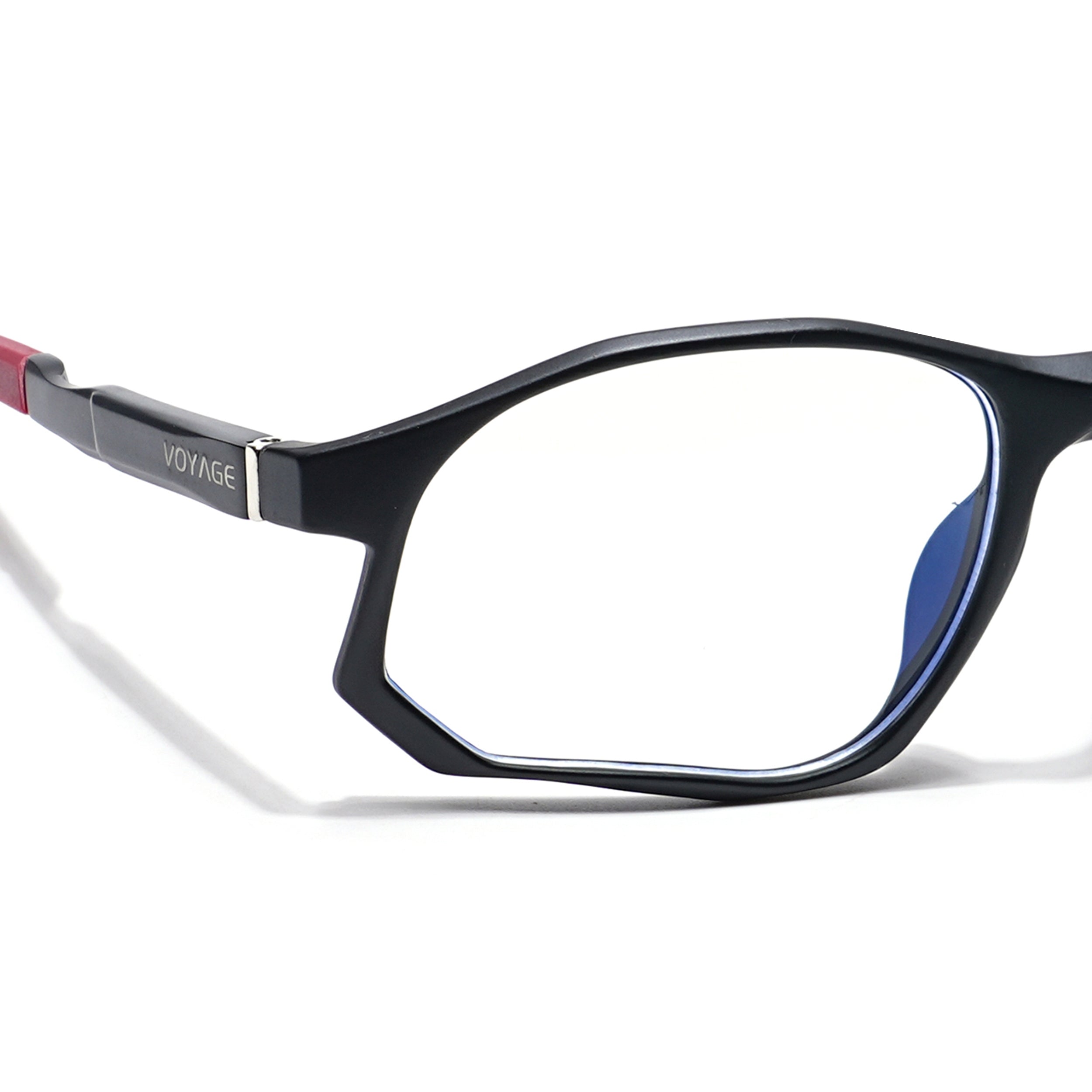 Voyage Striker Black & Red Rectangle Eyeglasses for Men & Women (52502MG6138-C6)