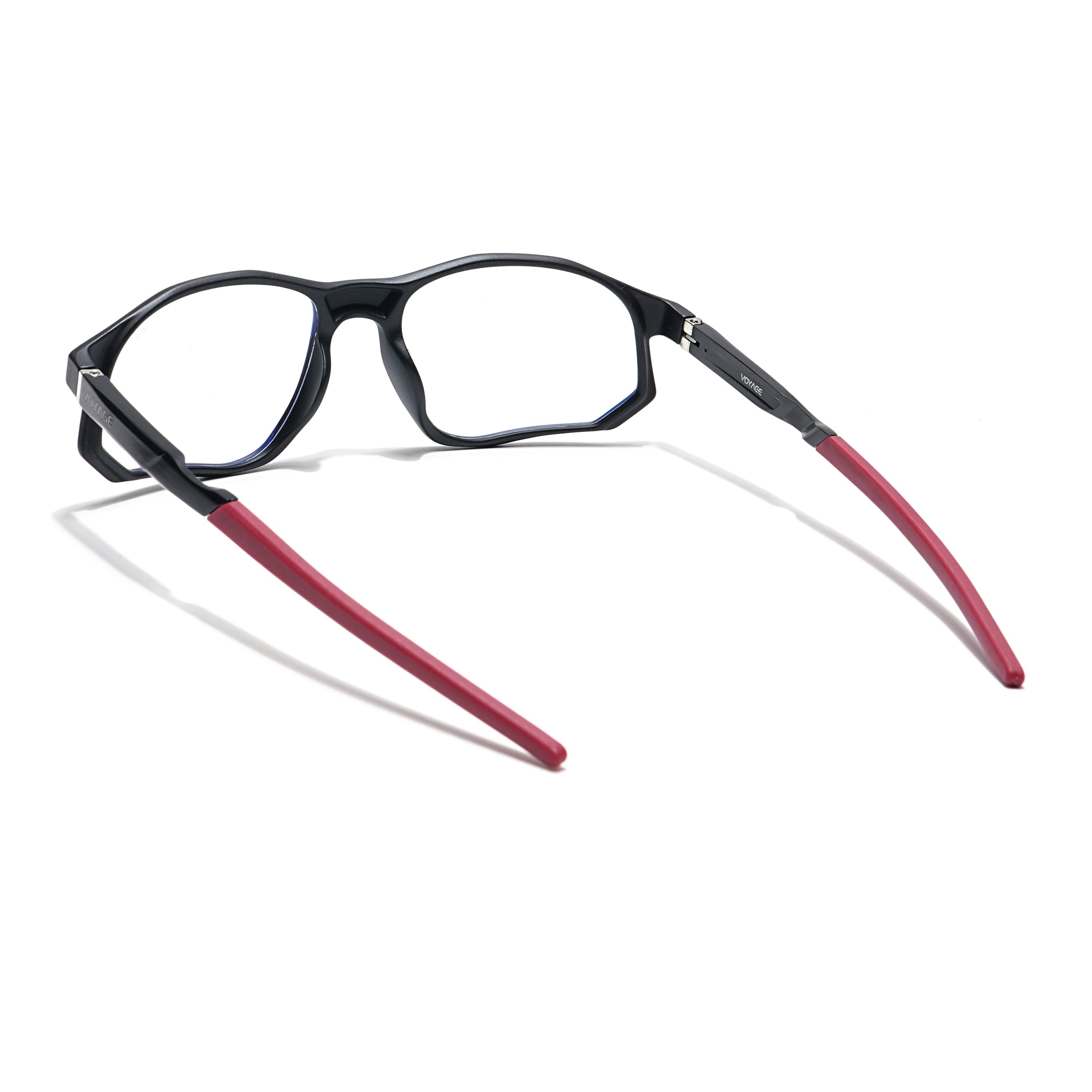 Voyage Striker Black & Red Rectangle Eyeglasses for Men & Women (52502MG6138-C6)