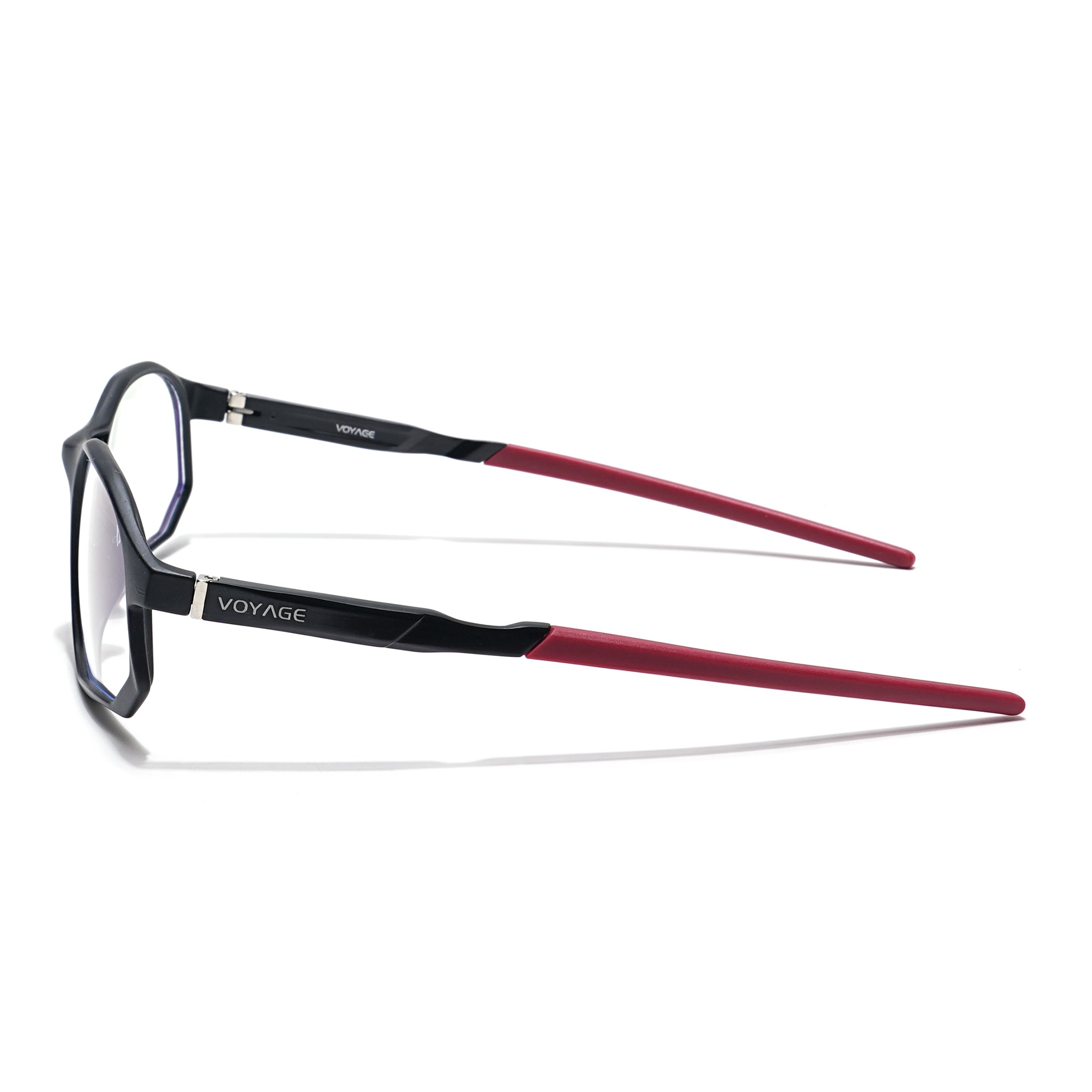 Voyage Striker Black & Red Rectangle Eyeglasses for Men & Women (52502MG6138-C6)