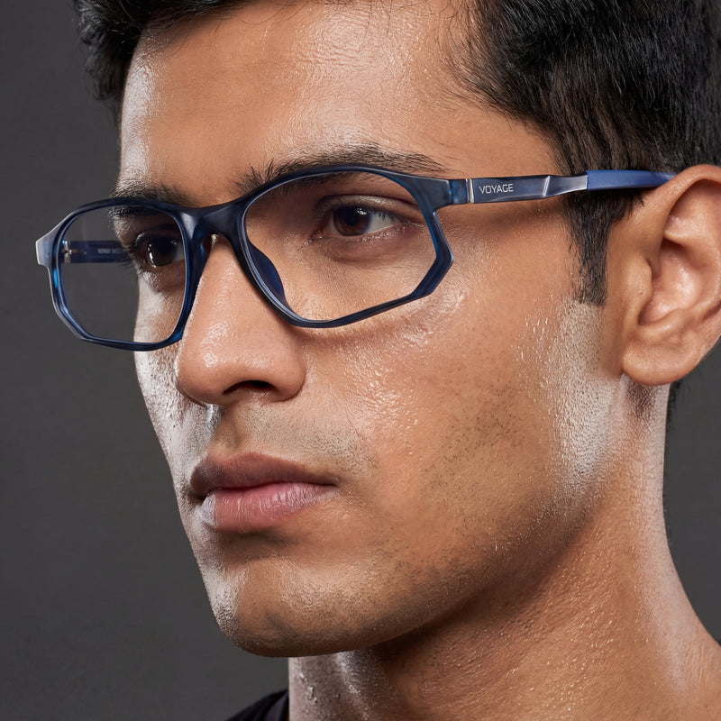 Voyage Striker Blue Rectangle Eyeglasses for Men & Women (52502MG6137-C5)