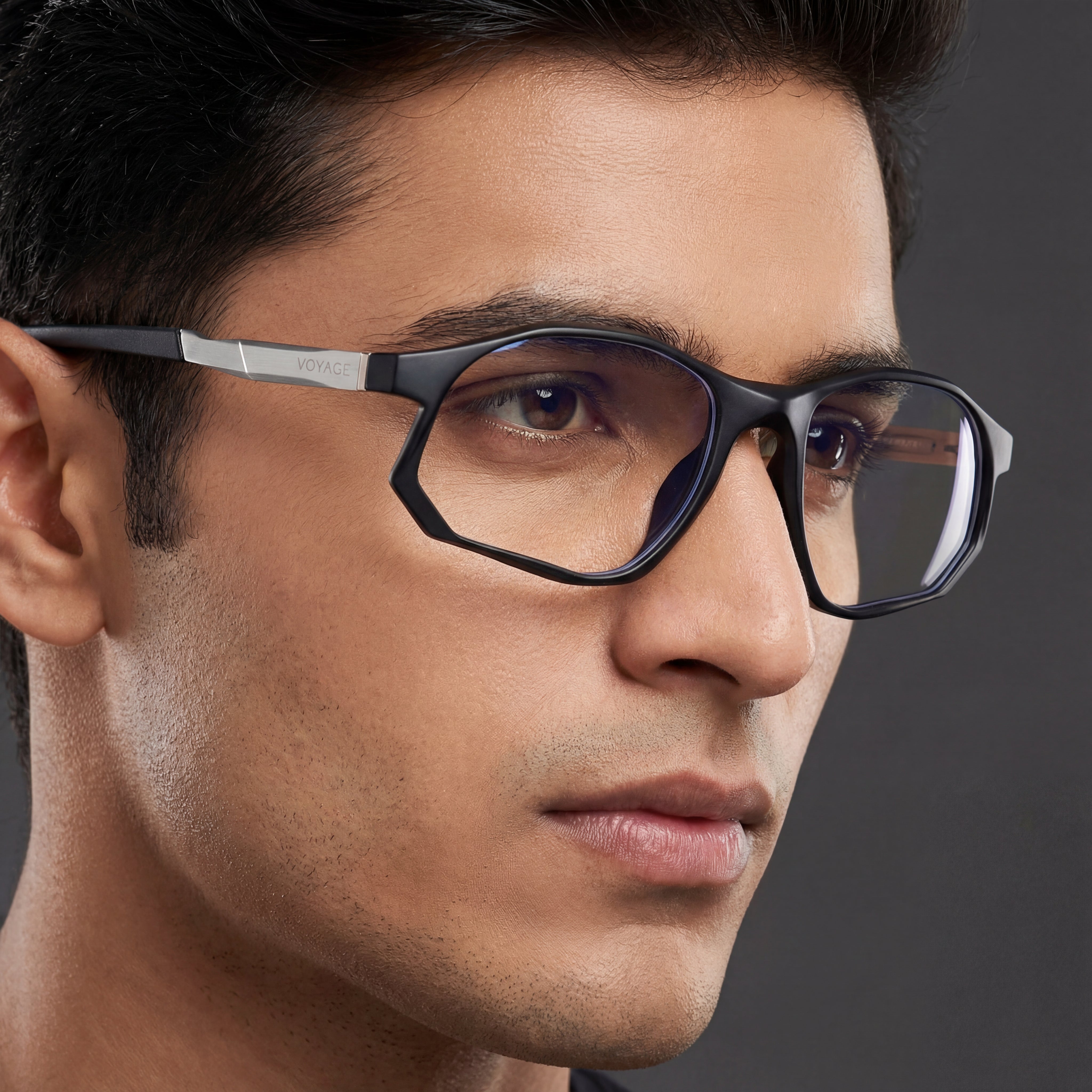 Voyage Striker Silver & Black Rectangle Eyeglasses for Men & Women (52502MG6133-C1)