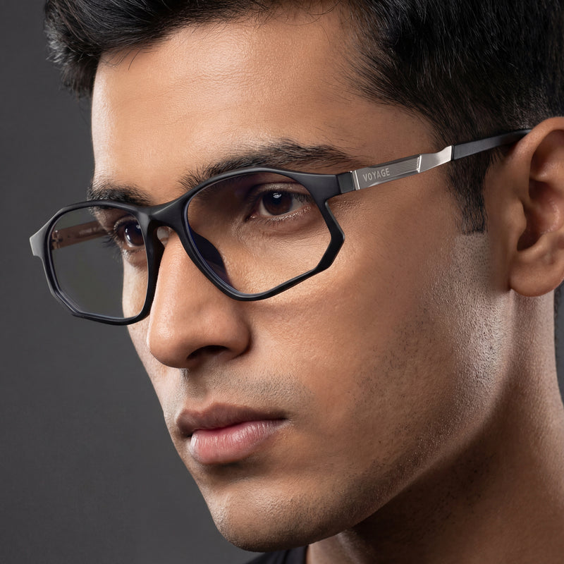 Voyage Striker Grey & Black Rectangle Eyeglasses for Men & Women (52502MG6134-C2)