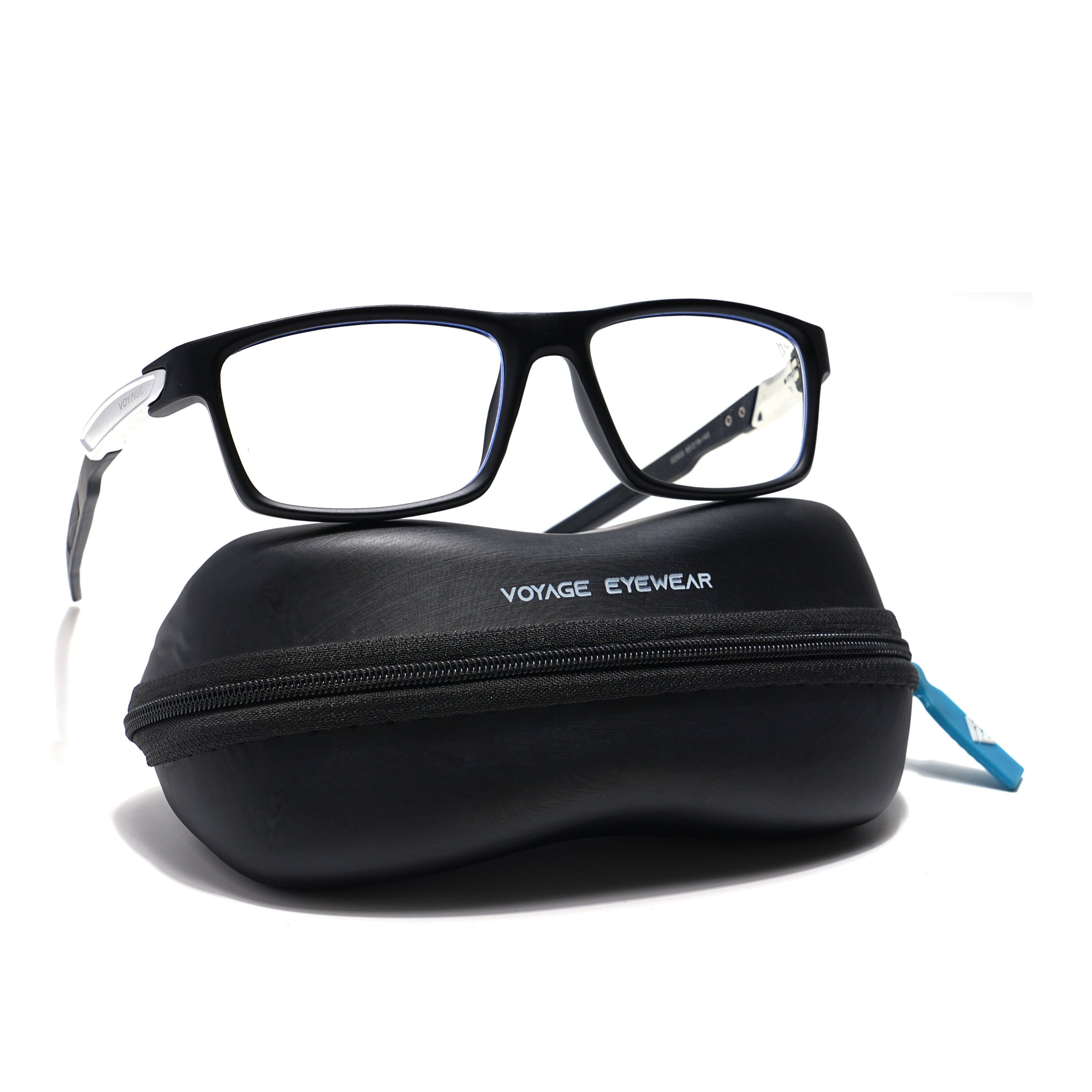 Voyage Striker Silver & Black Rectangle Eyeglasses for Men & Women (52503MG6139-C1)
