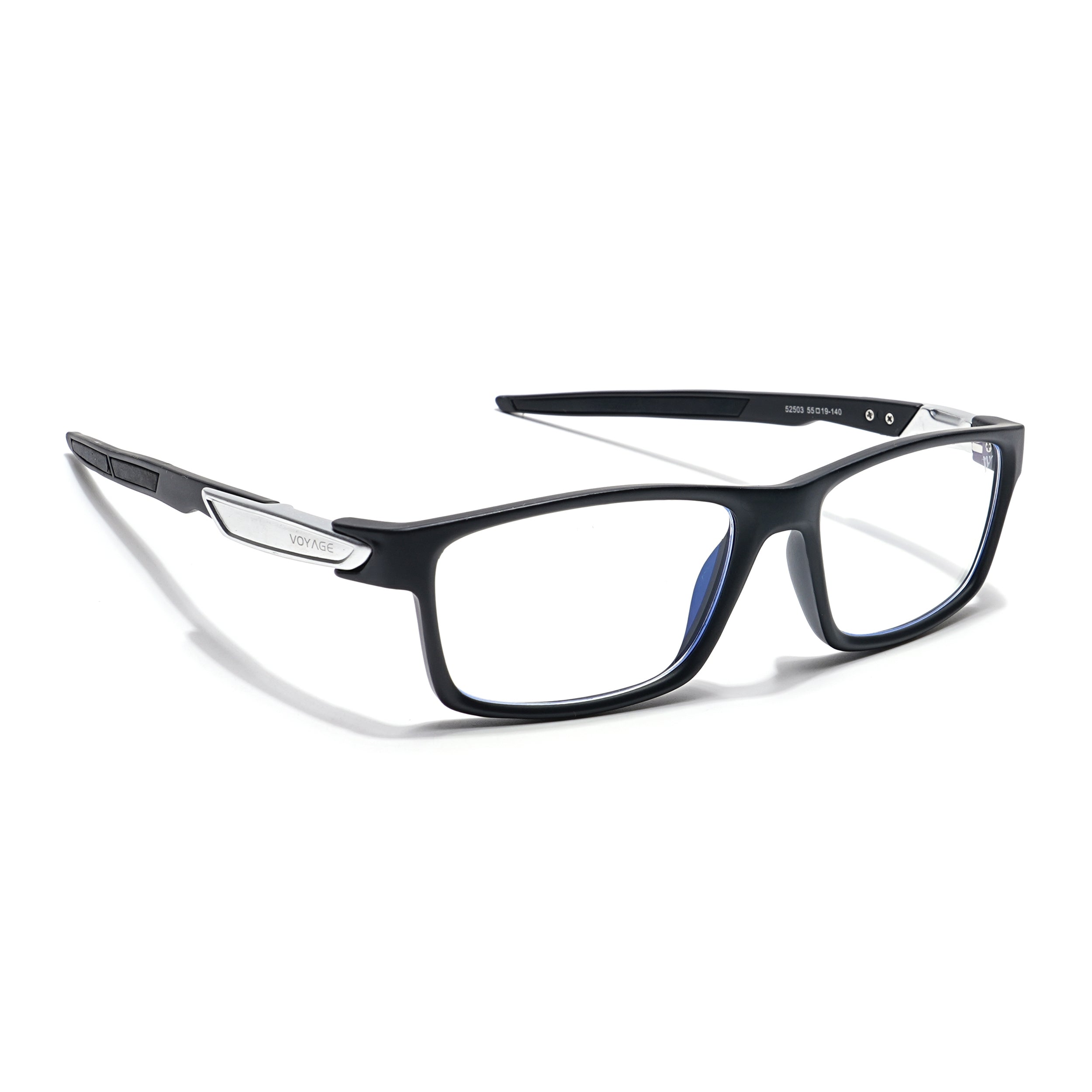 Voyage Striker Silver & Black Rectangle Eyeglasses for Men & Women (52503MG6139-C1)
