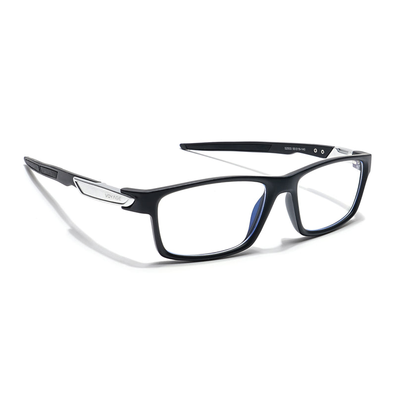 Voyage Striker Black Rectangle Eyeglasses for Men & Women (52503MG6139-C1)