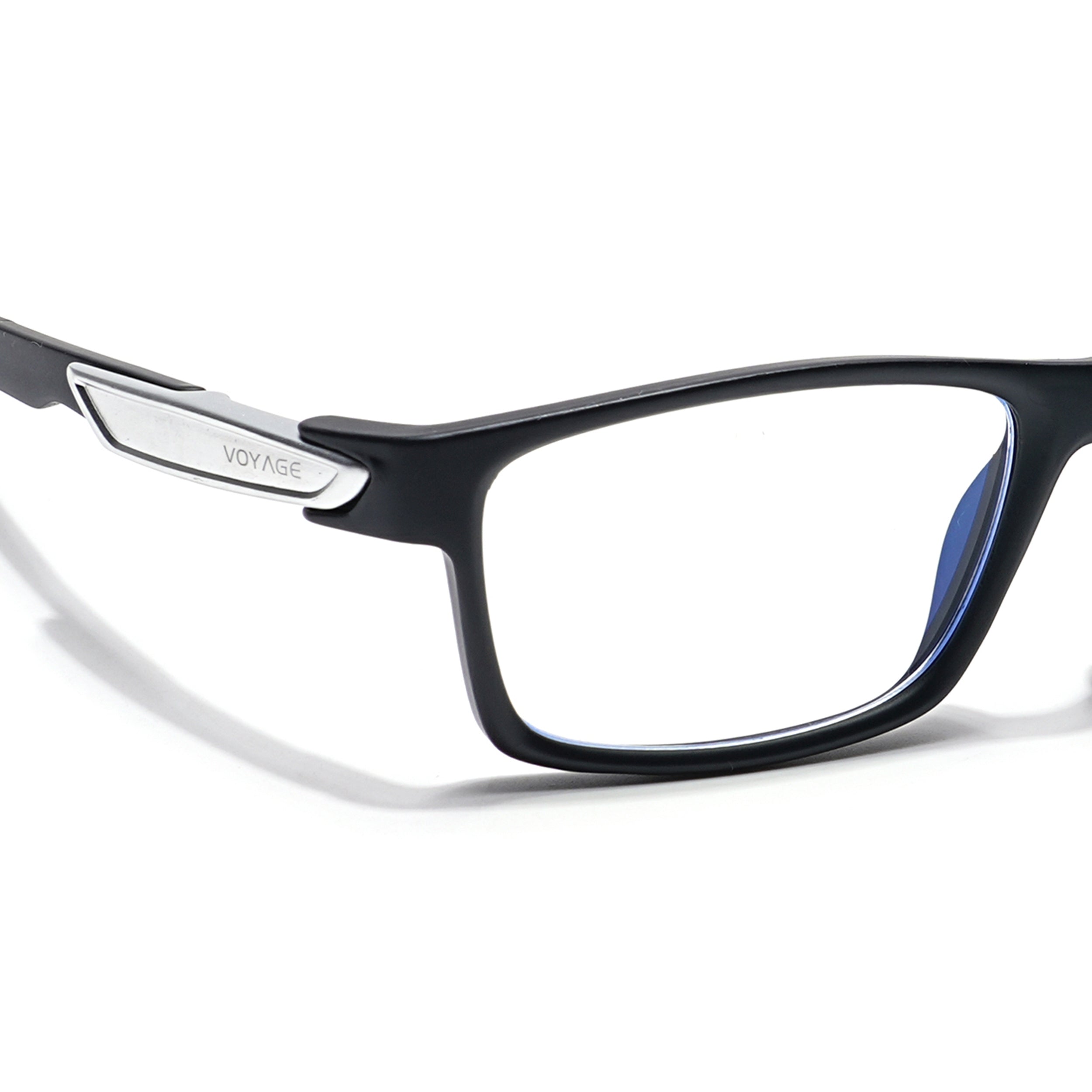Voyage Striker Silver & Black Rectangle Eyeglasses for Men & Women (52503MG6139-C1)