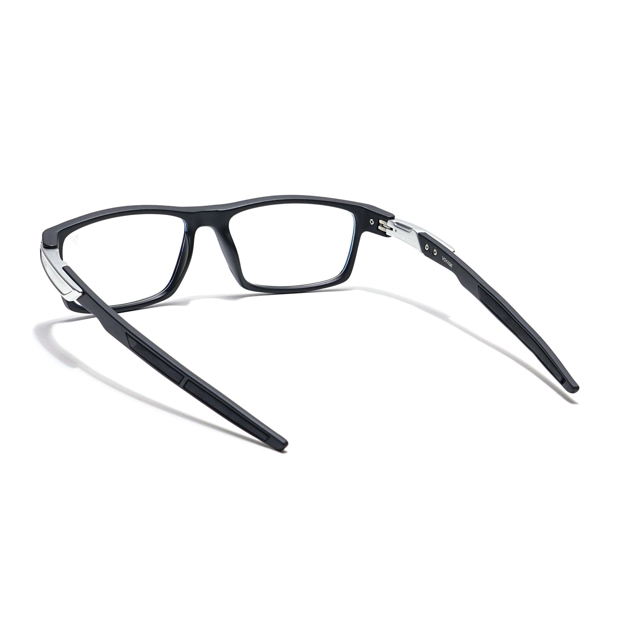 Voyage Striker Silver & Black Rectangle Eyeglasses for Men & Women (52503MG6139-C1)