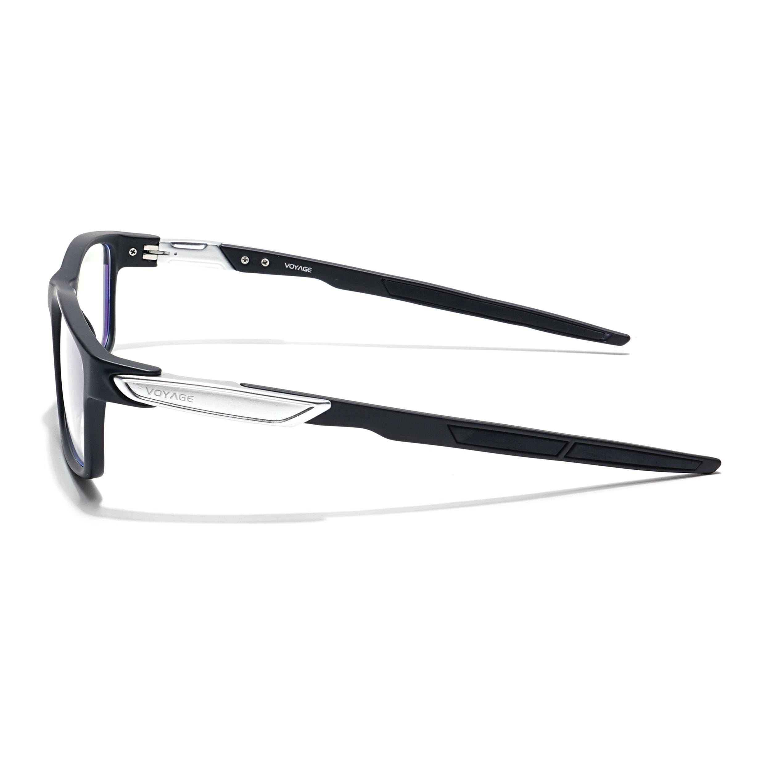 Voyage Striker Silver & Black Rectangle Eyeglasses for Men & Women (52503MG6139-C1)