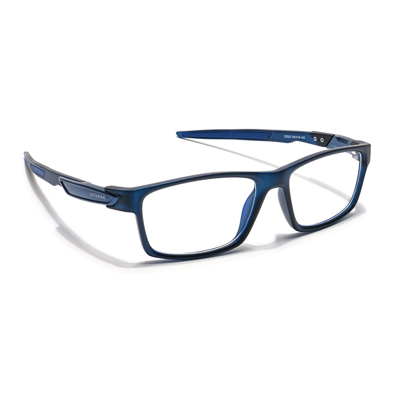Voyage Striker Blue Rectangle Eyeglasses for Men & Women (52503MG6143-C5)