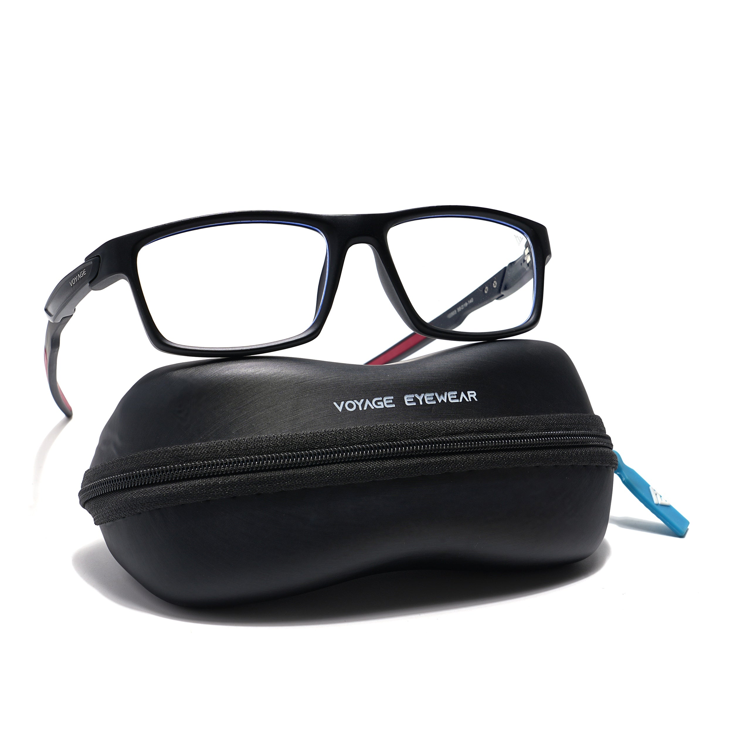 Voyage Striker Black & Red Rectangle Eyeglasses for Men & Women (52503MG6144-C6)