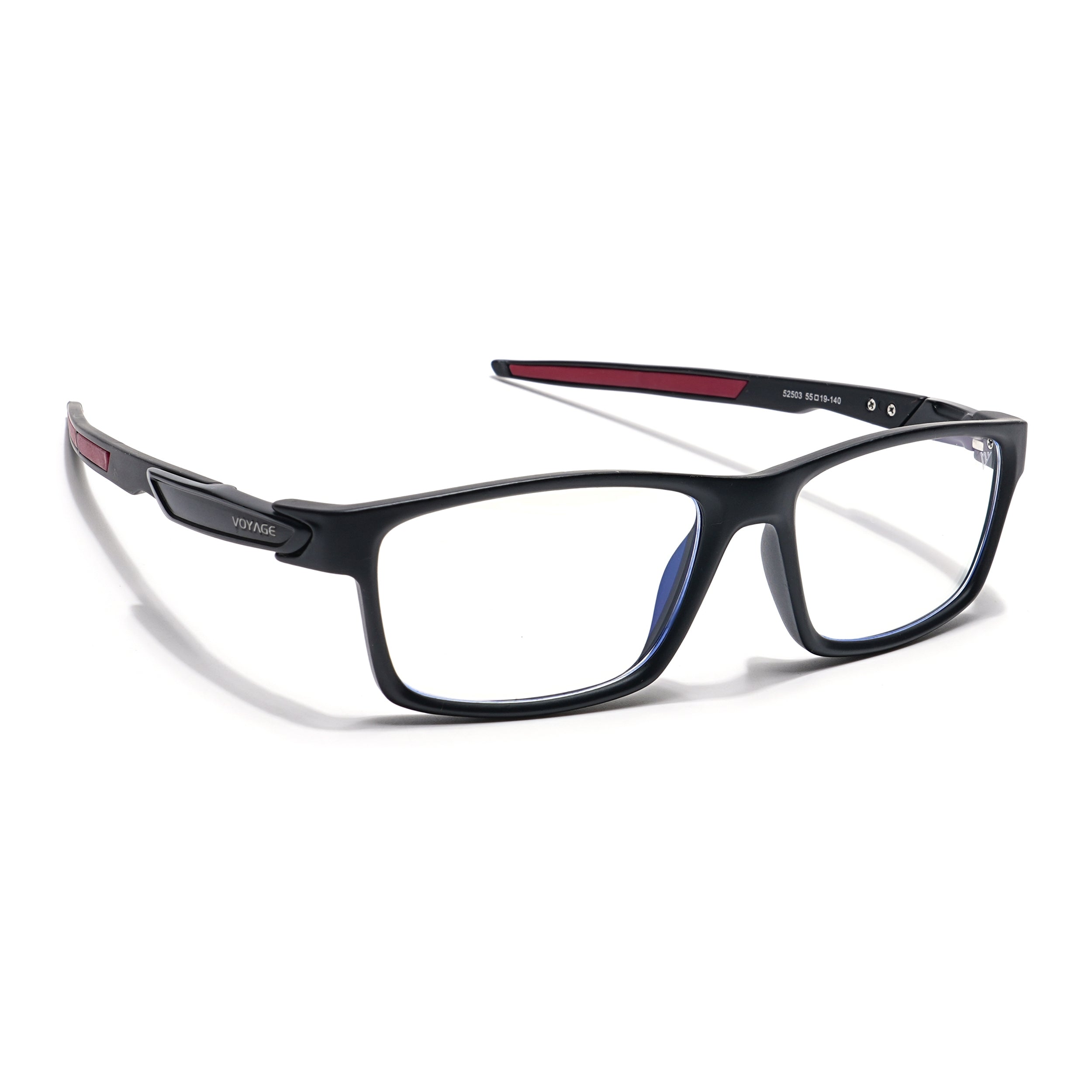 Voyage Striker Black & Red Rectangle Eyeglasses for Men & Women (52503MG6144-C6)