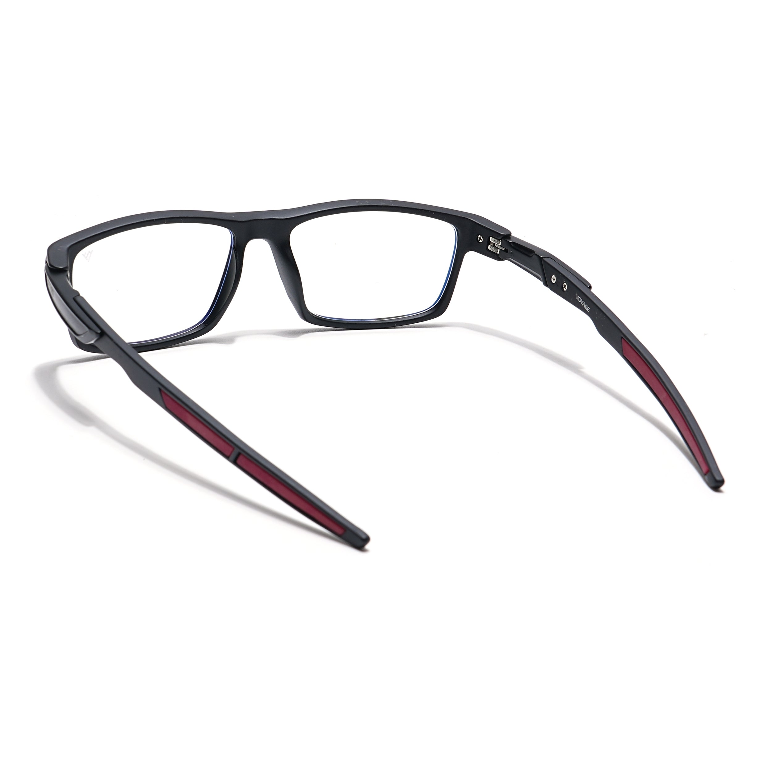 Voyage Striker Black & Red Rectangle Eyeglasses for Men & Women (52503MG6144-C6)