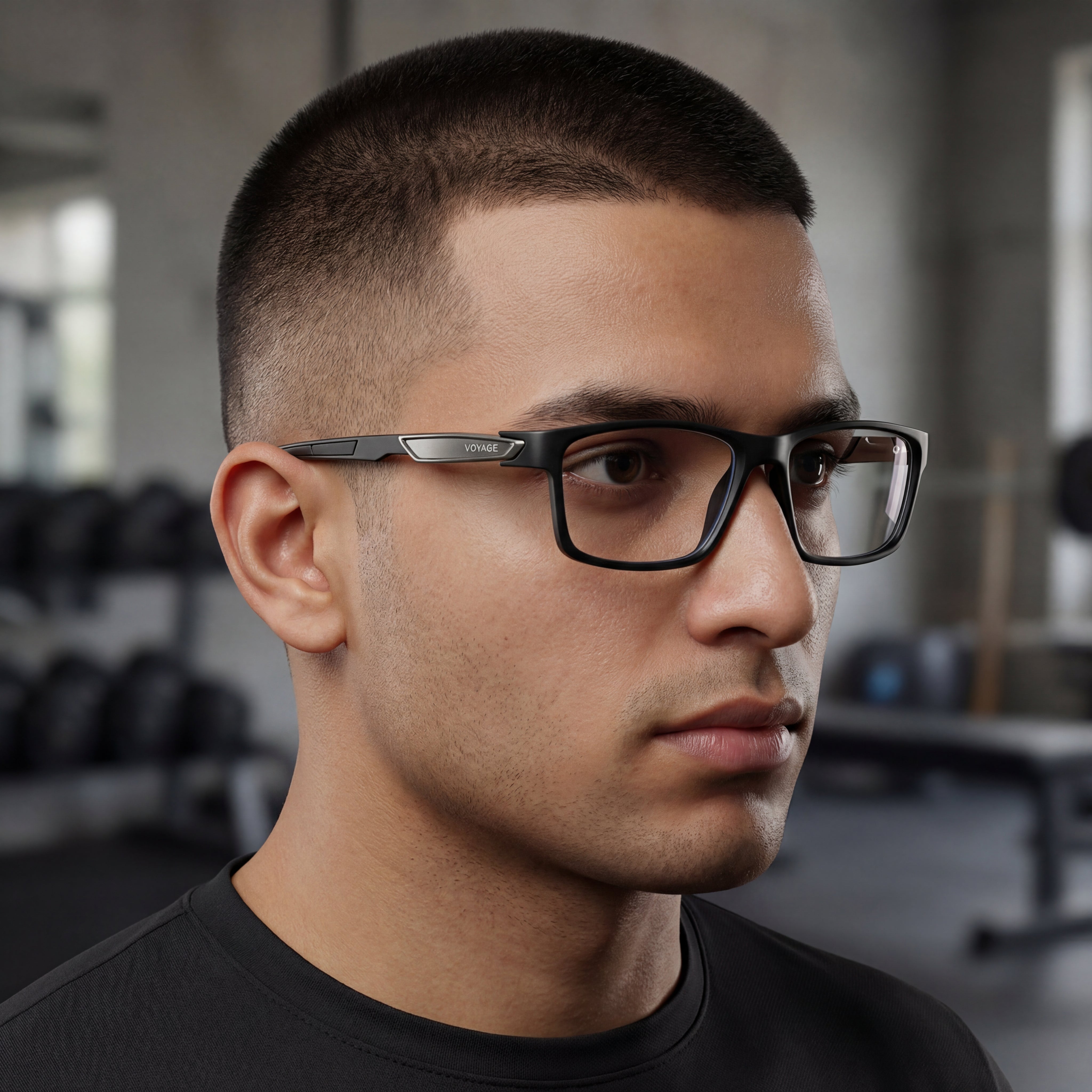 Voyage Striker Grey & Black Rectangle Eyeglasses for Men & Women (52503MG6140-C2)