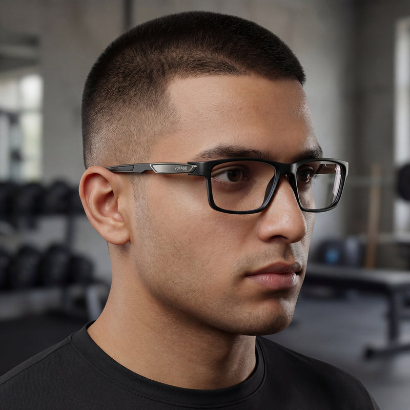 Voyage Striker Grey & Black Rectangle Eyeglasses for Men & Women (52503MG6140-C2)