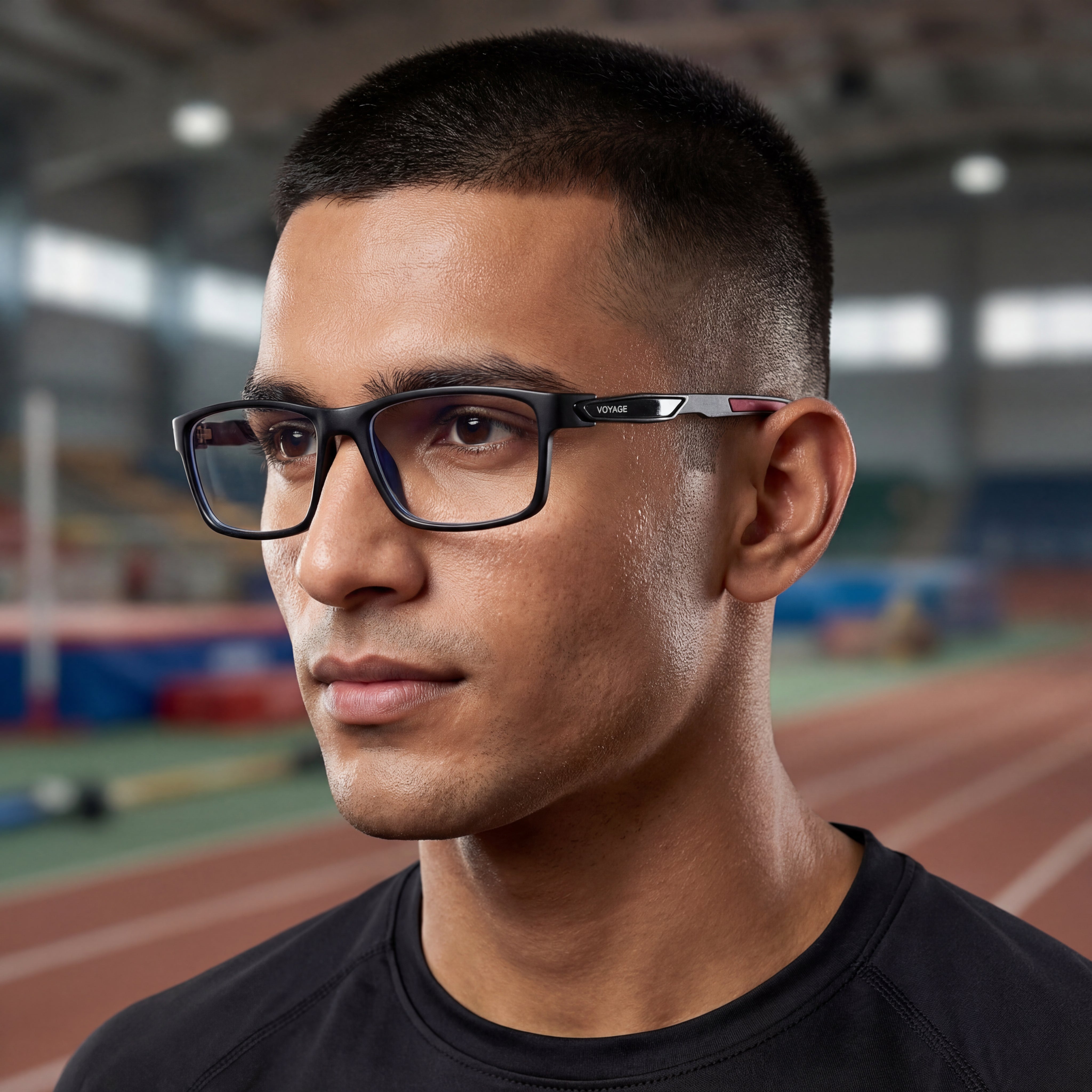 Voyage Striker Black & Red Rectangle Eyeglasses for Men & Women (52503MG6144-C6)