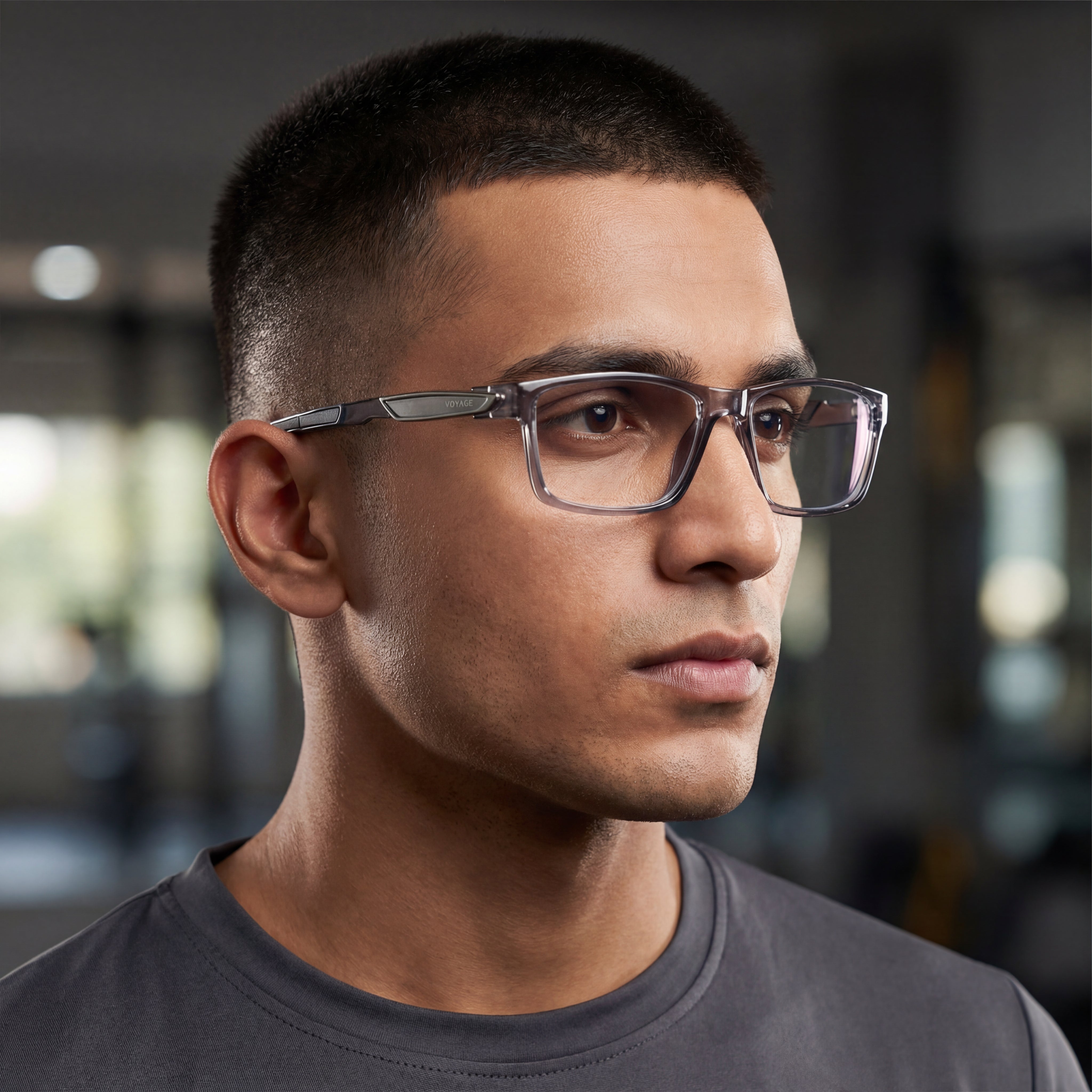 Voyage Striker Grey Rectangle Eyeglasses for Men & Women (52503MG6142-C4)