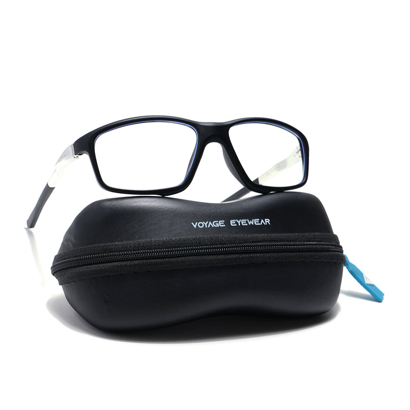 Voyage Black Rectangle Eyeglasses for Men & Women (52504MG6145-C1)