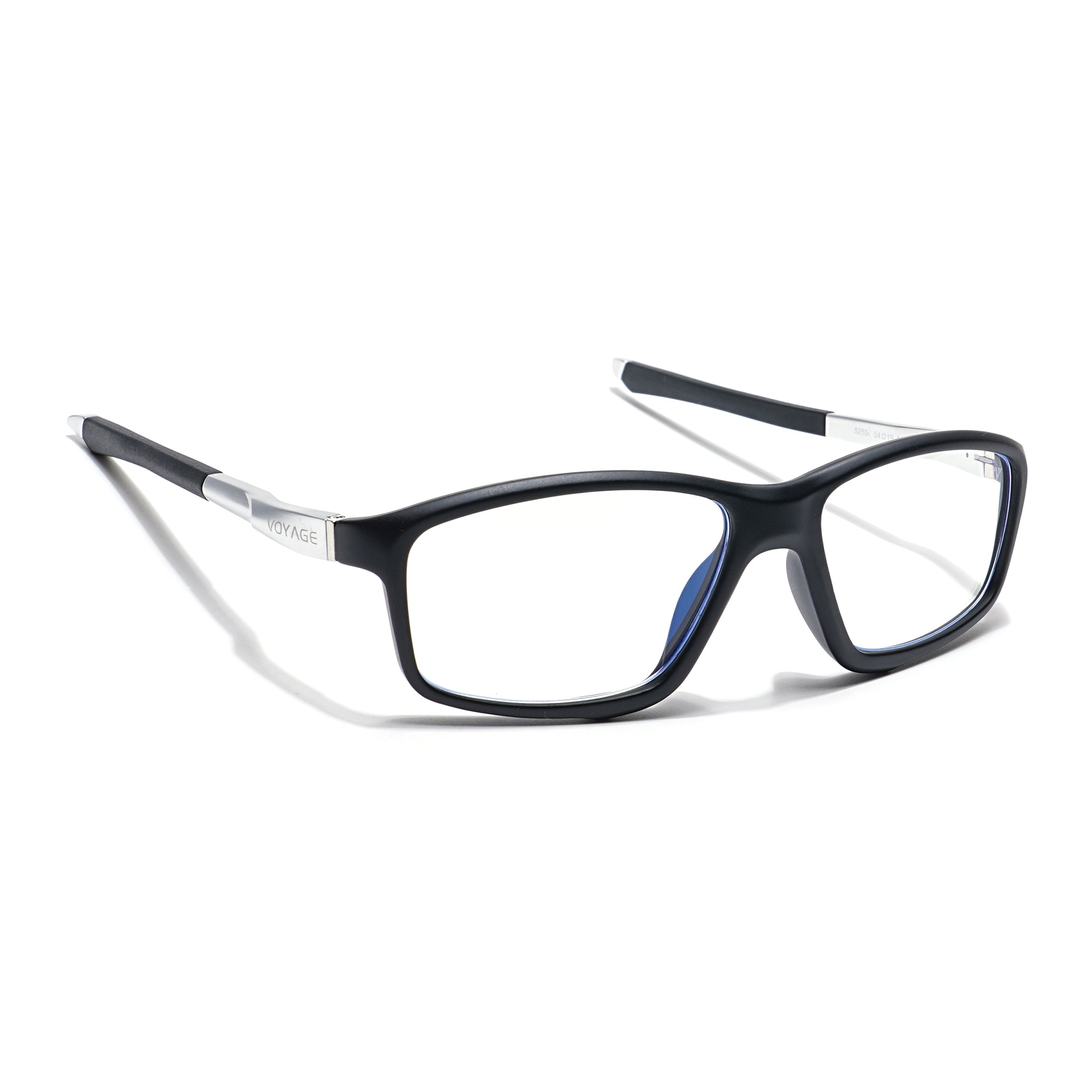 Voyage Striker Silver & Black Rectangle Eyeglasses for Men & Women (52504MG6145-C1)