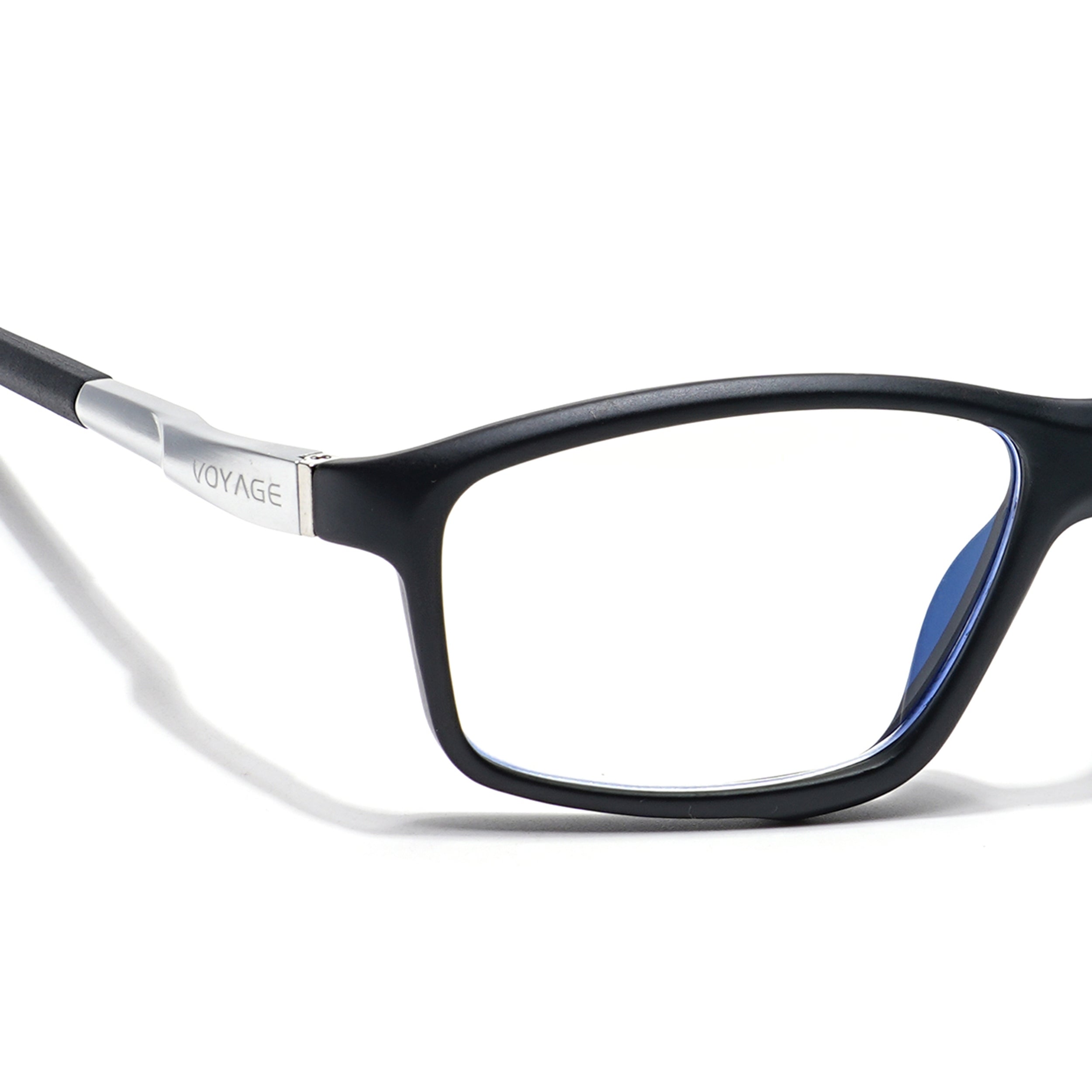 Voyage Striker Silver & Black Rectangle Eyeglasses for Men & Women (52504MG6145-C1)