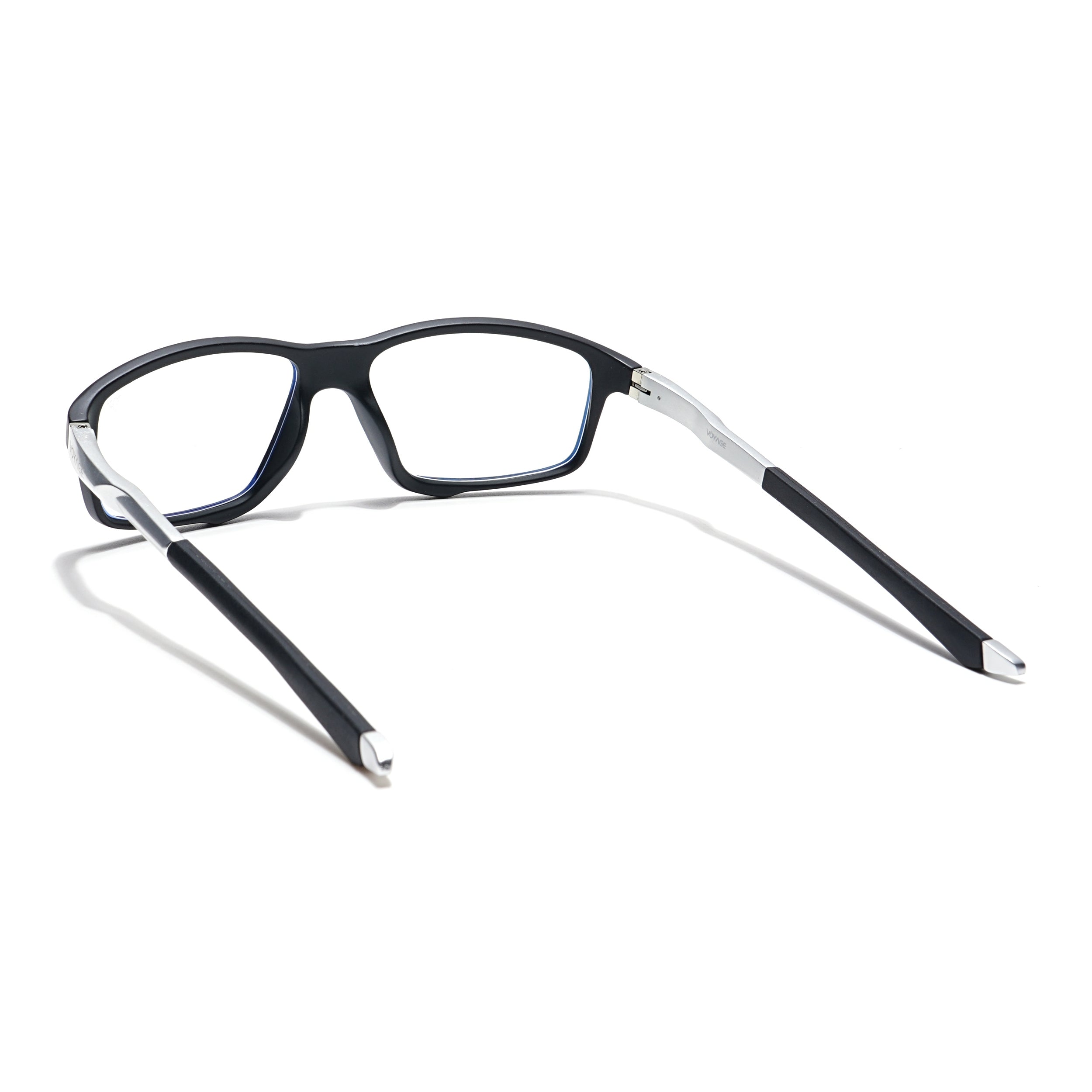 Voyage Striker Silver & Black Rectangle Eyeglasses for Men & Women (52504MG6145-C1)