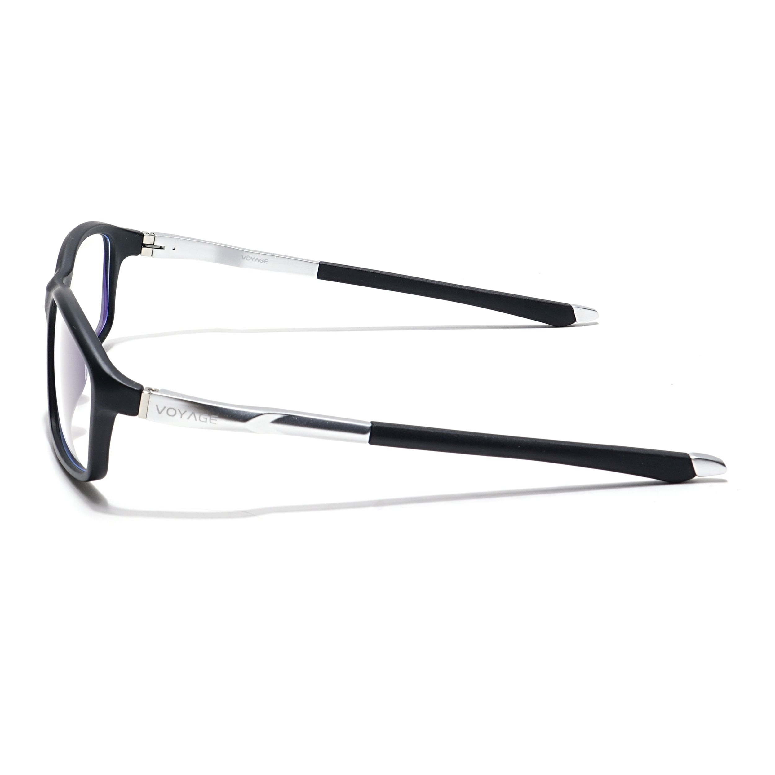 Voyage Striker Silver & Black Rectangle Eyeglasses for Men & Women (52504MG6145-C1)